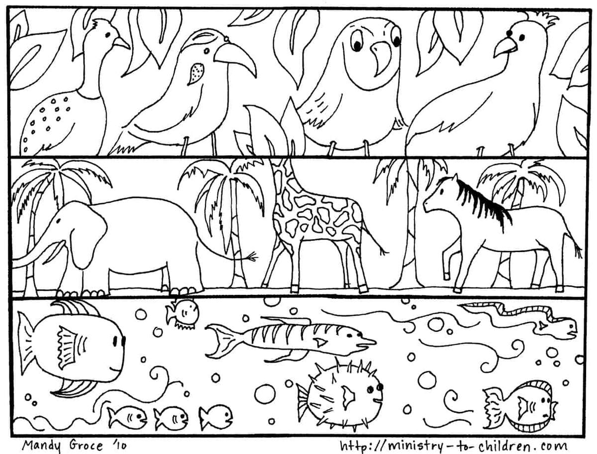 Creation Coloring Pages God Made The Animals Fish Birds Creation Coloring Pages Donuts And Devos