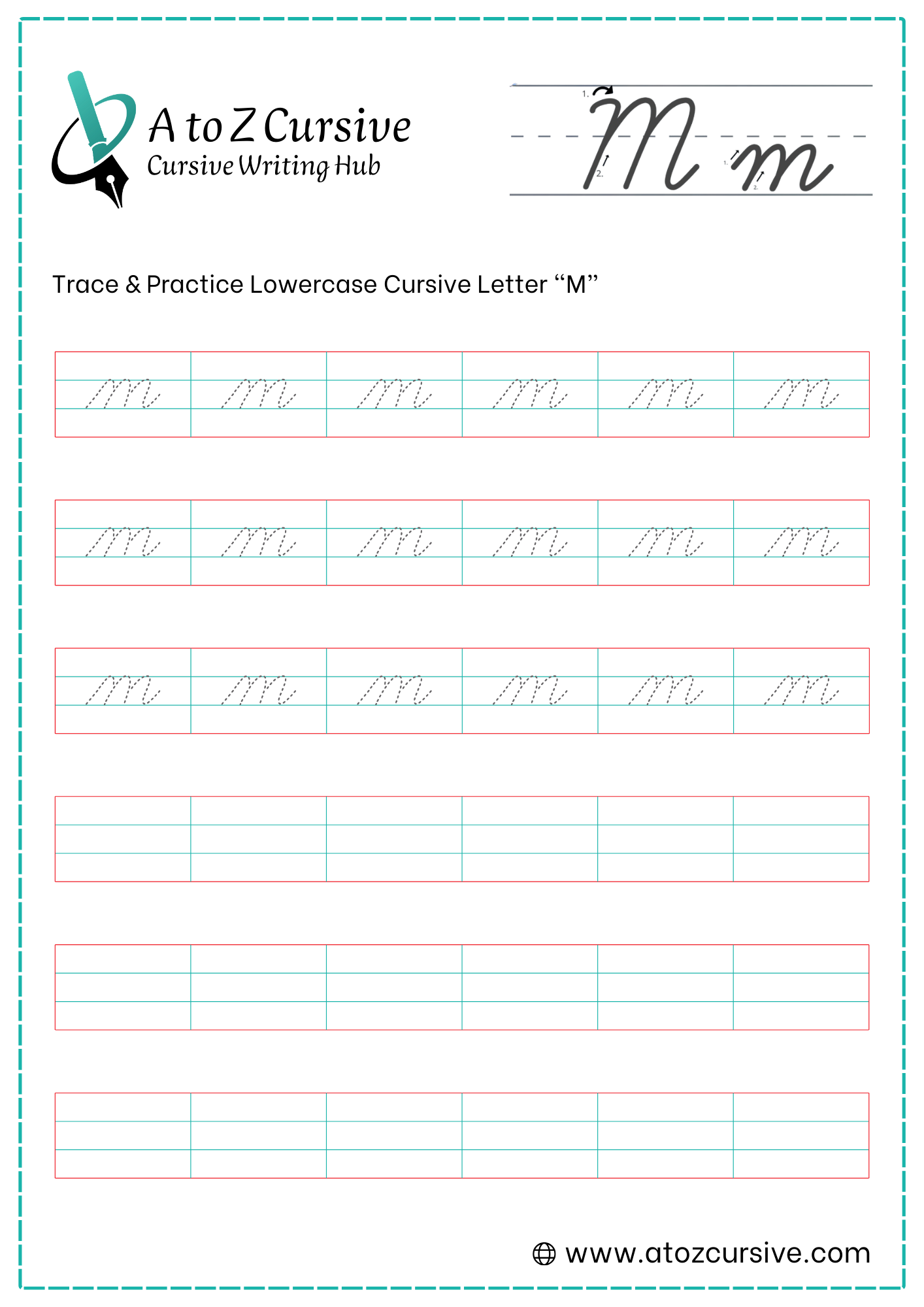 Cursive M Tutorial And Worksheets