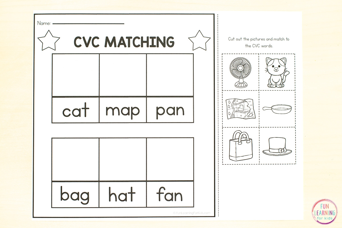 Sun CVC Word Building Strips Free Printable