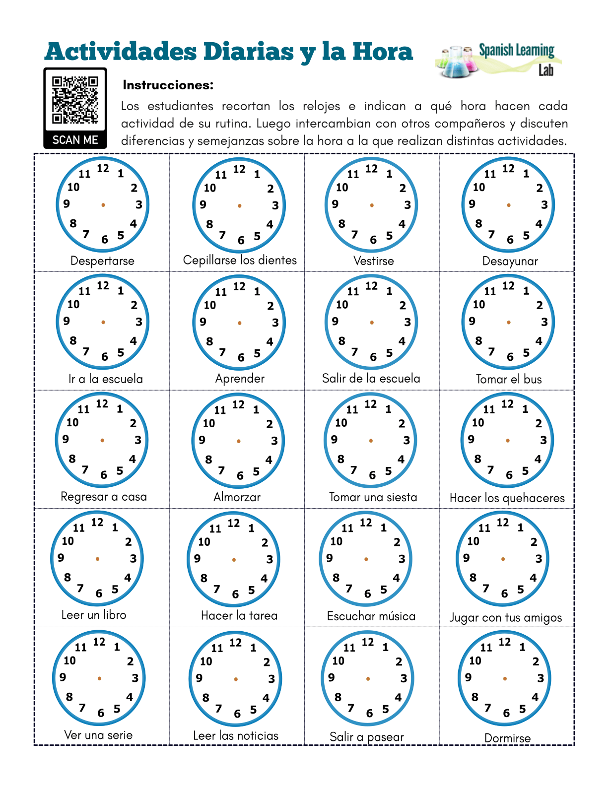 Free Spanish Clock Worksheet Telling Time Practice Srta Spanish