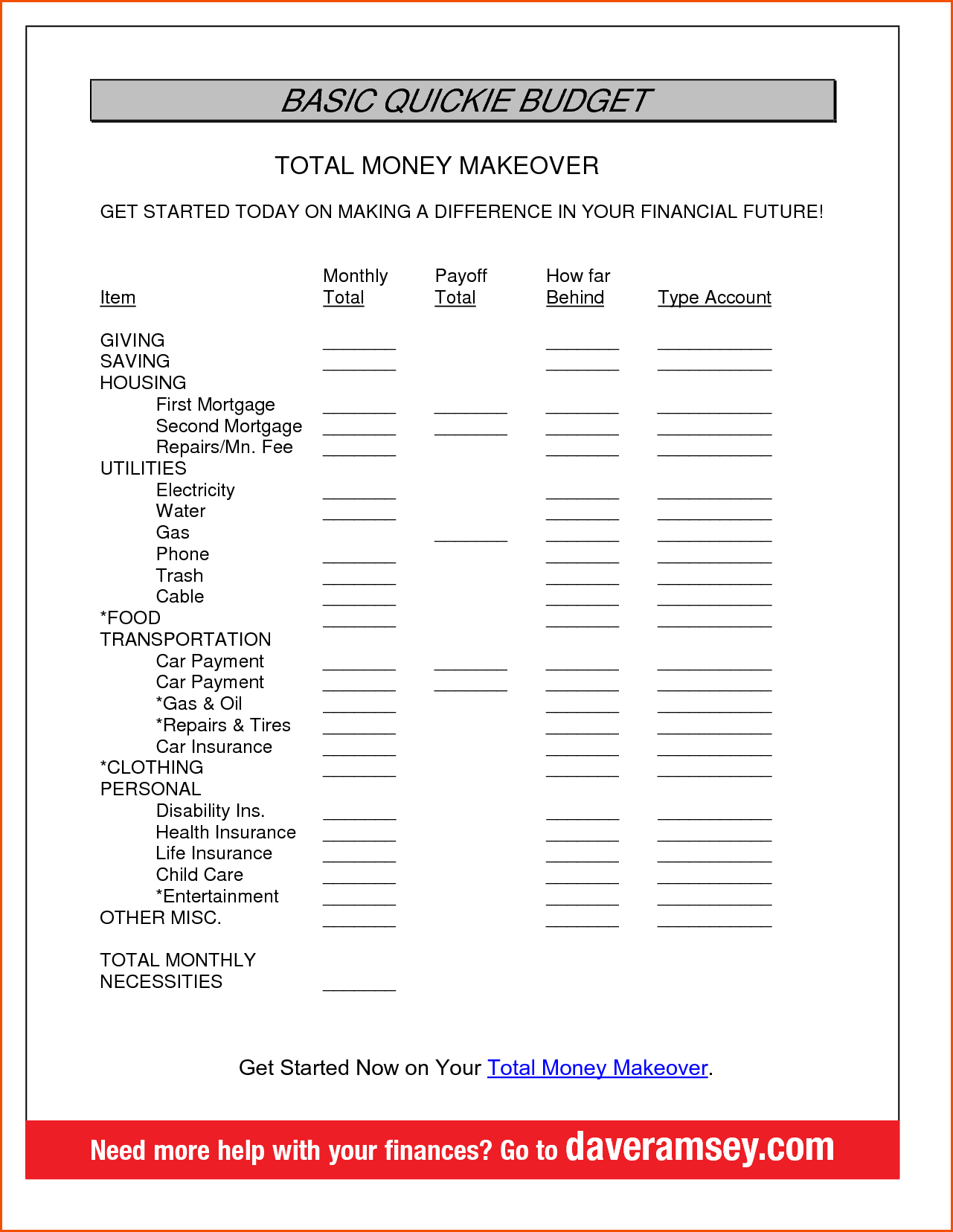 Dave Ramsey Allocated Spending Plan Excel Spreadsheet Worksheets Library