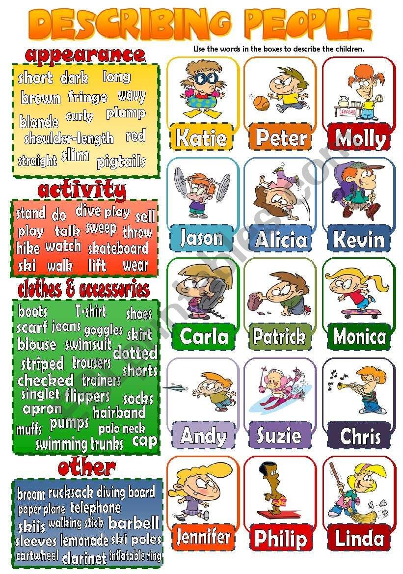DESCRIBING PEOPLE 3 Children Speaking Activity ESL Worksheet By Mada 1