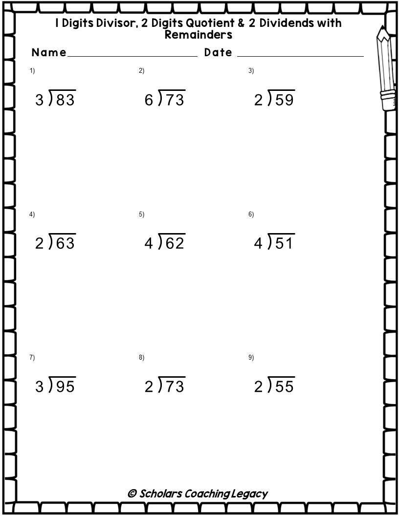 Division With 1 Digits Divisor 2 Quotient 2 Dividend With Remainders Worksheets Math Problems Made By Teachers