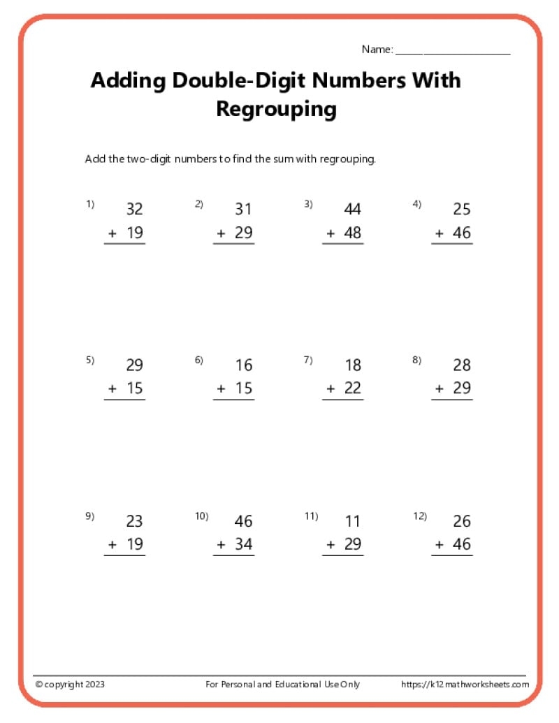 Two Digit Addition Worksheets Printable 2 Digit Problems Free Printables Lettering SVG Files Tools Apps