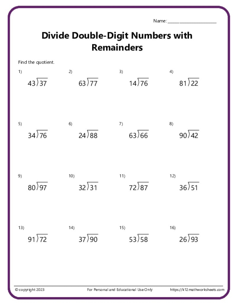 Double Digit Division Worksheets Division Worksheets 3rd Grade