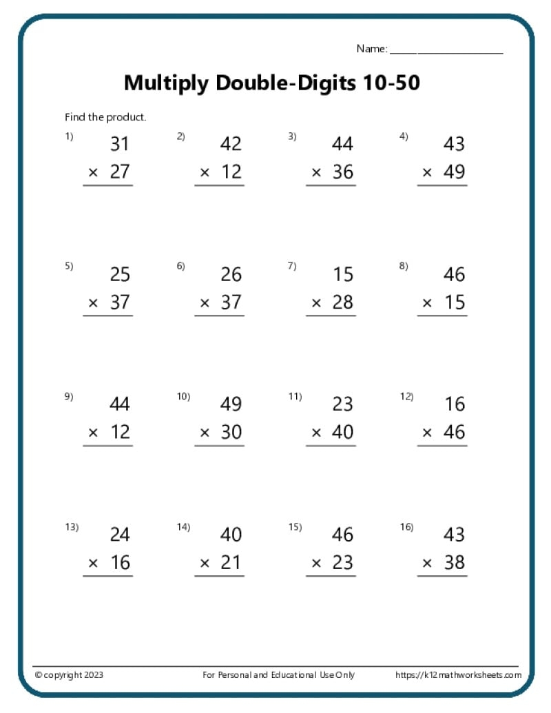 Double Digit Multiplication Worksheets Double Digit Multiplication Worksheets 4th Grade
