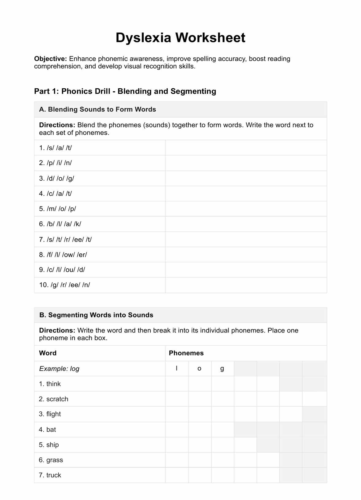 Dyslexia Worksheets Dyslexia Worksheets