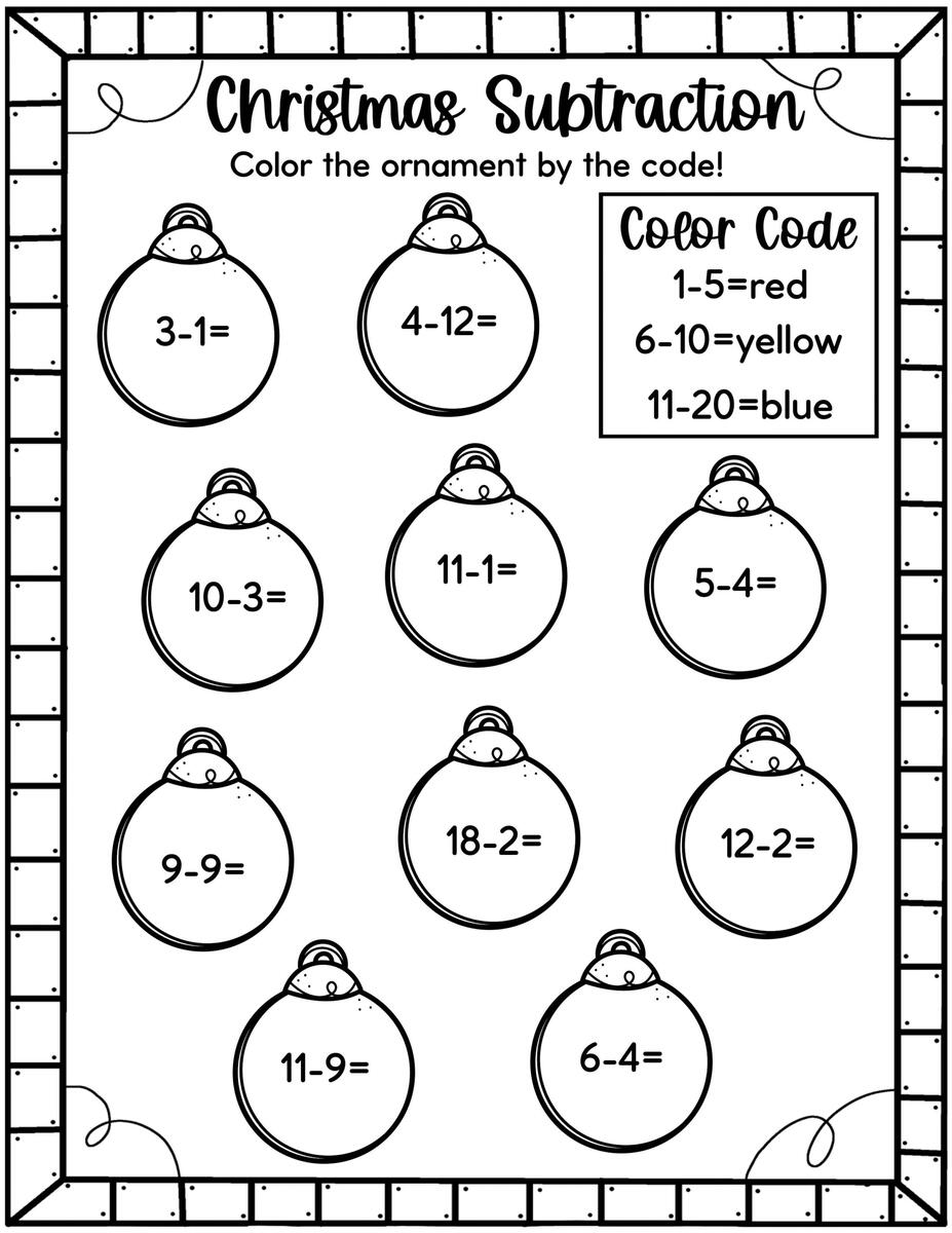 Easy Christmas Math Worksheets Free Kids Activity Zone NO PREP Christmas Color By Subtraction Worksheet Math Center Made By Teachers
