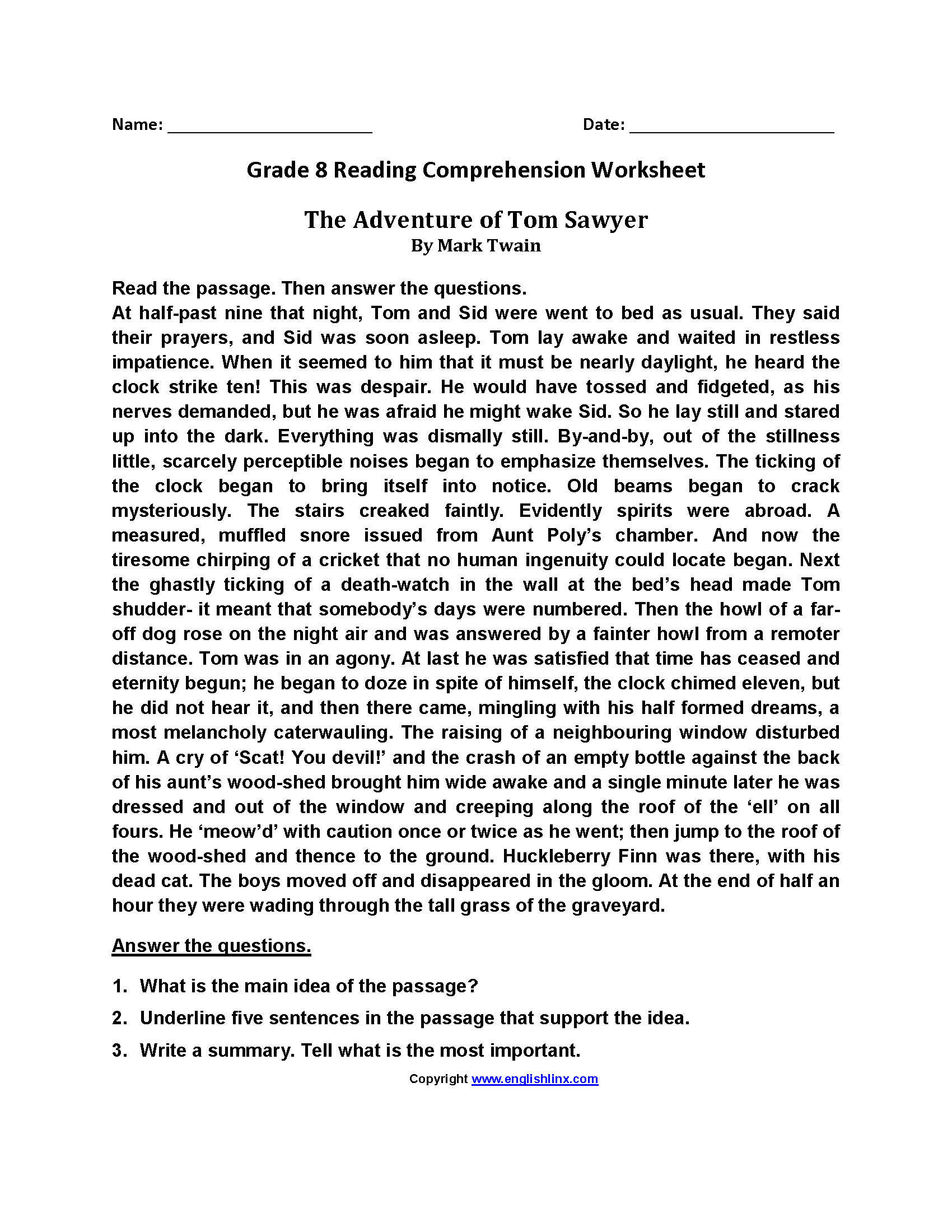 Eighth Grade Reading Worksheets Vocabulary Fluency Practice Eighth Grade Reading Worksheets Vocabulary Fluency Practice