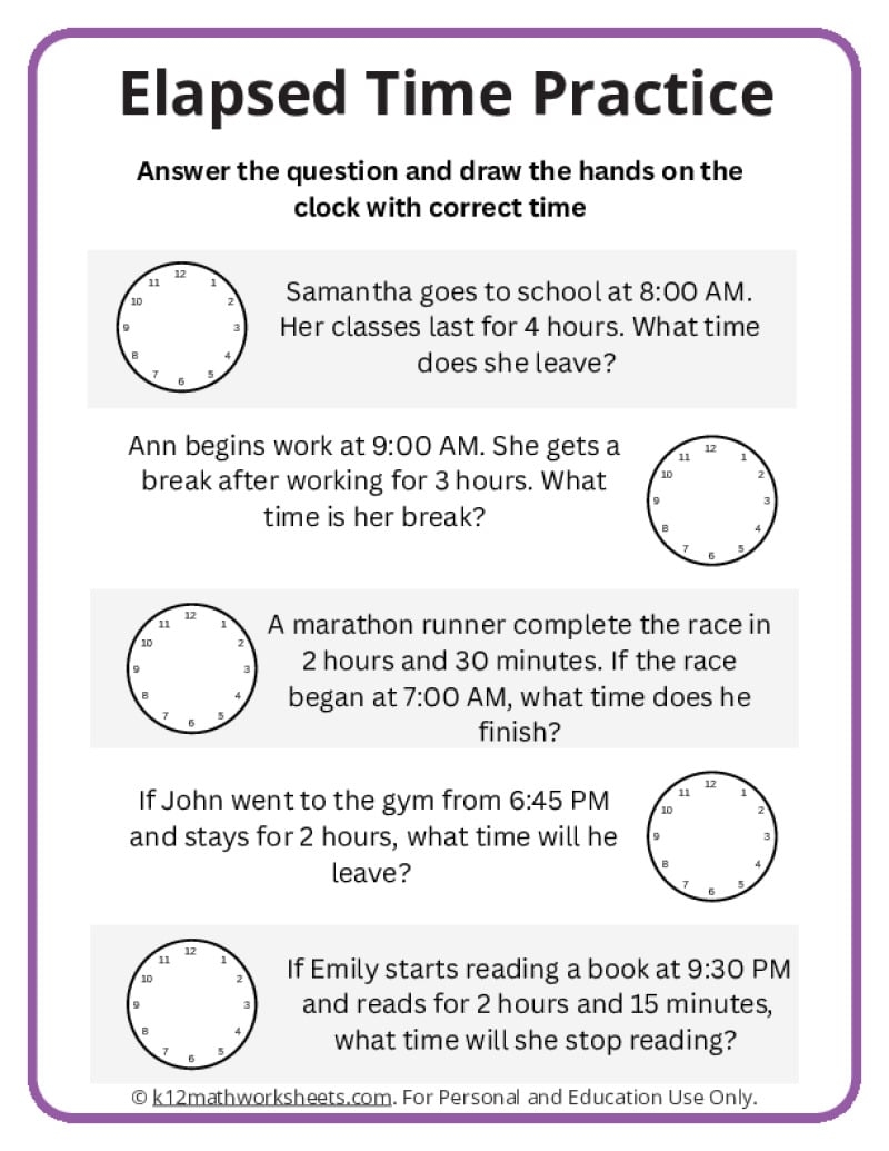 Elapsed Time Worksheets K12 Math Worksheets Elapsed Time Worksheets K12 Math Worksheets