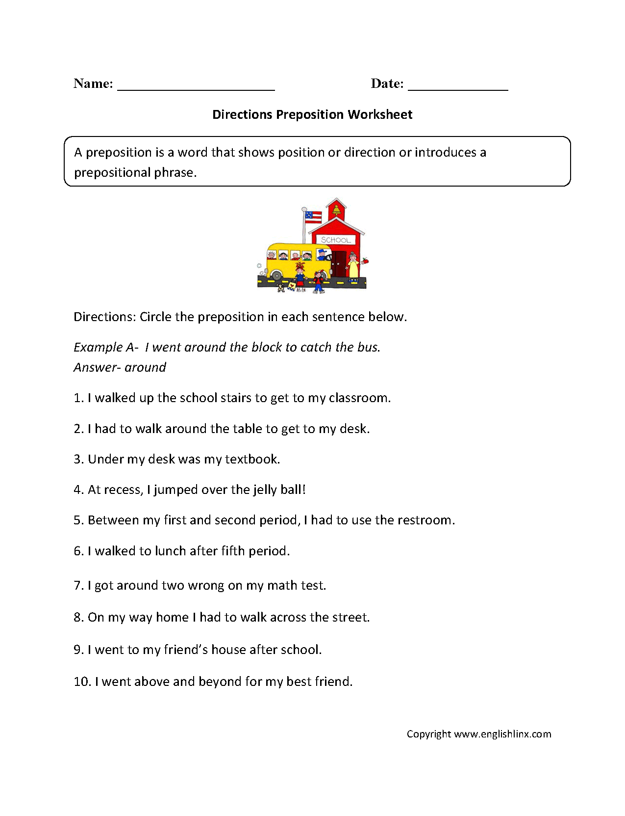 101 Prepositions Of Place PDF Worksheets With Answers Grammarism