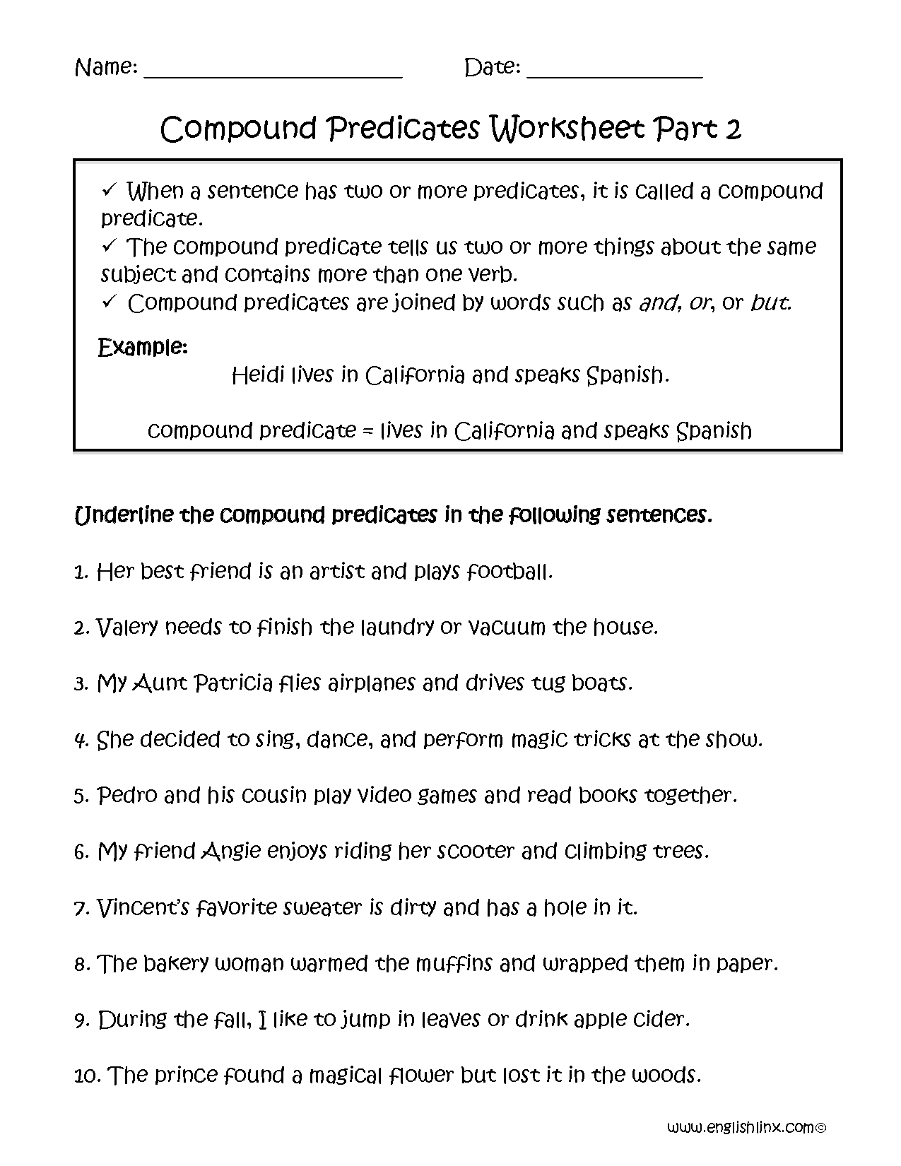 Subjects Predicates And Objects Language Arts Activities