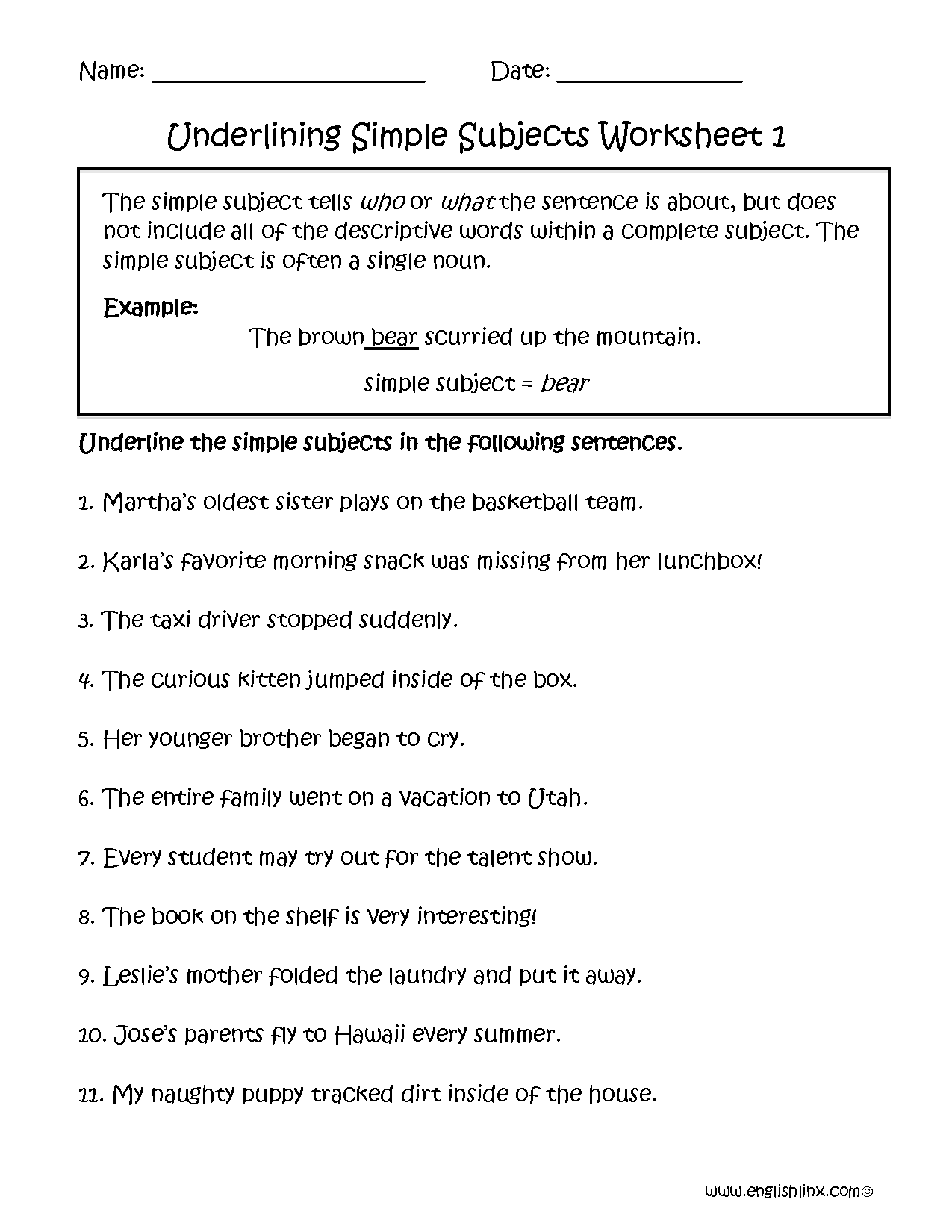 Englishlinx Subject And Predicate Worksheets Englishlinx Subject And Predicate Worksheets