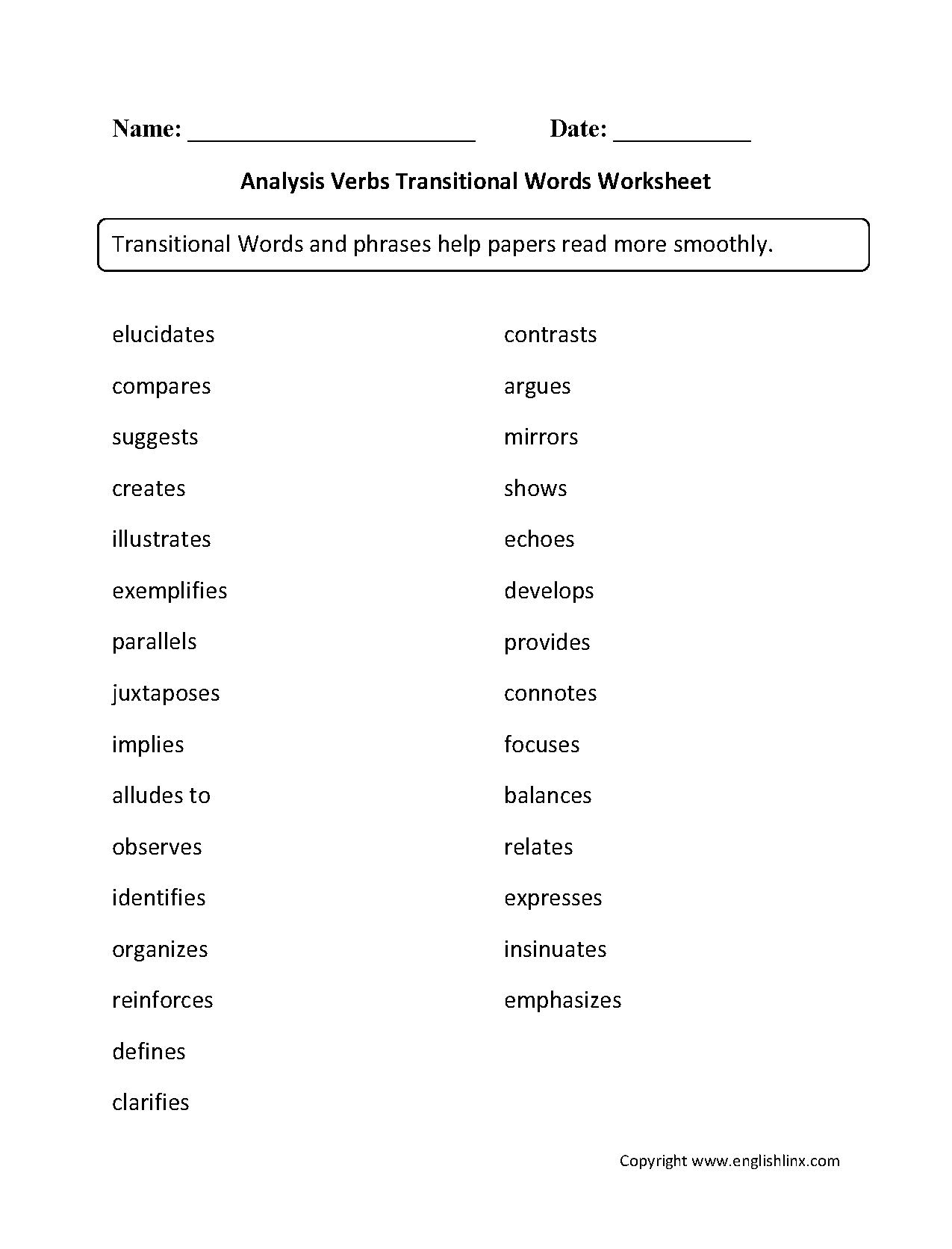 Free Transition Word List PDF For Elementary And Middle School Students Literacy In Focus