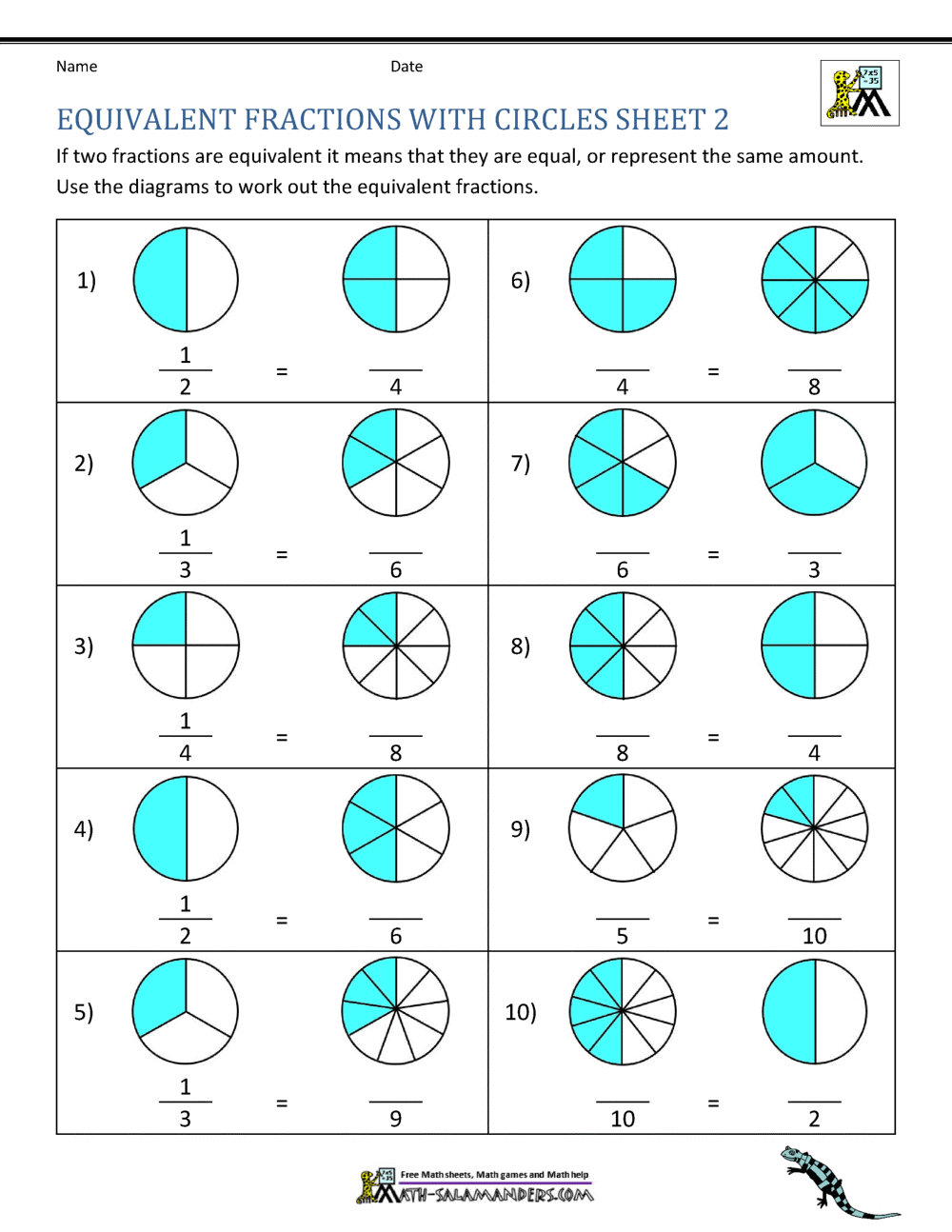 Equivalent Fractions Worksheet Equivalent Fractions Worksheet