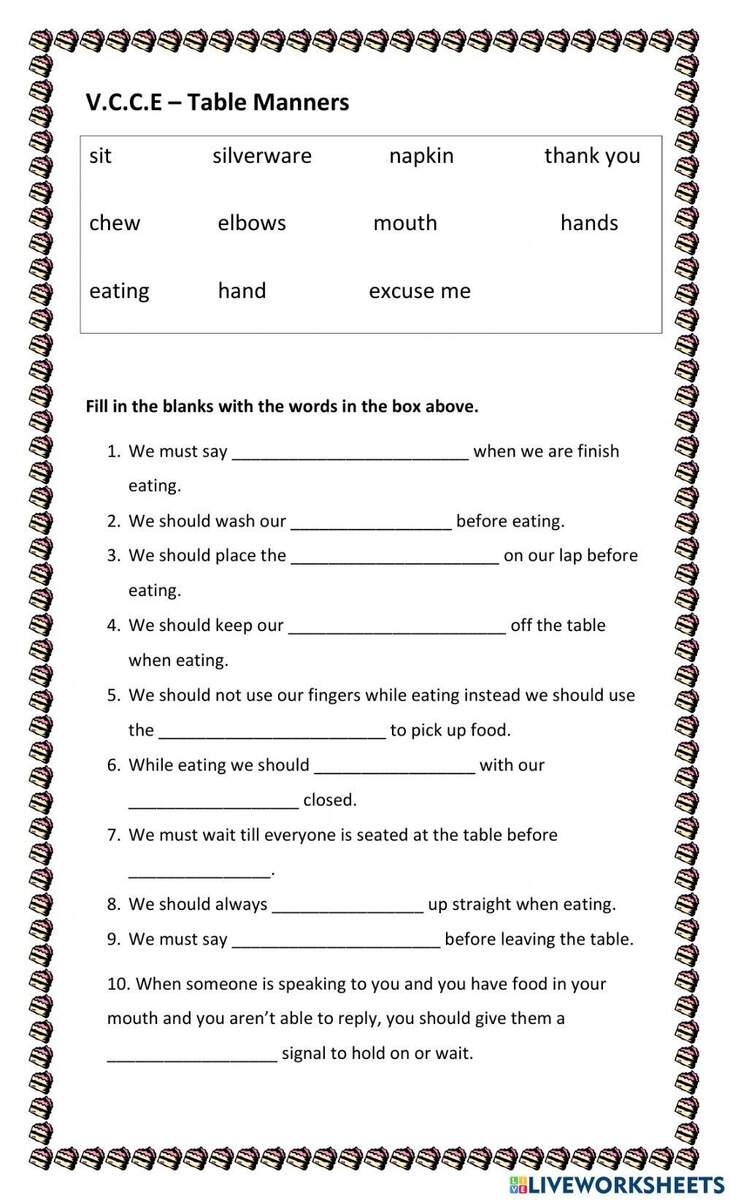 Etiquette Worksheet Polishing Social Graces Manners