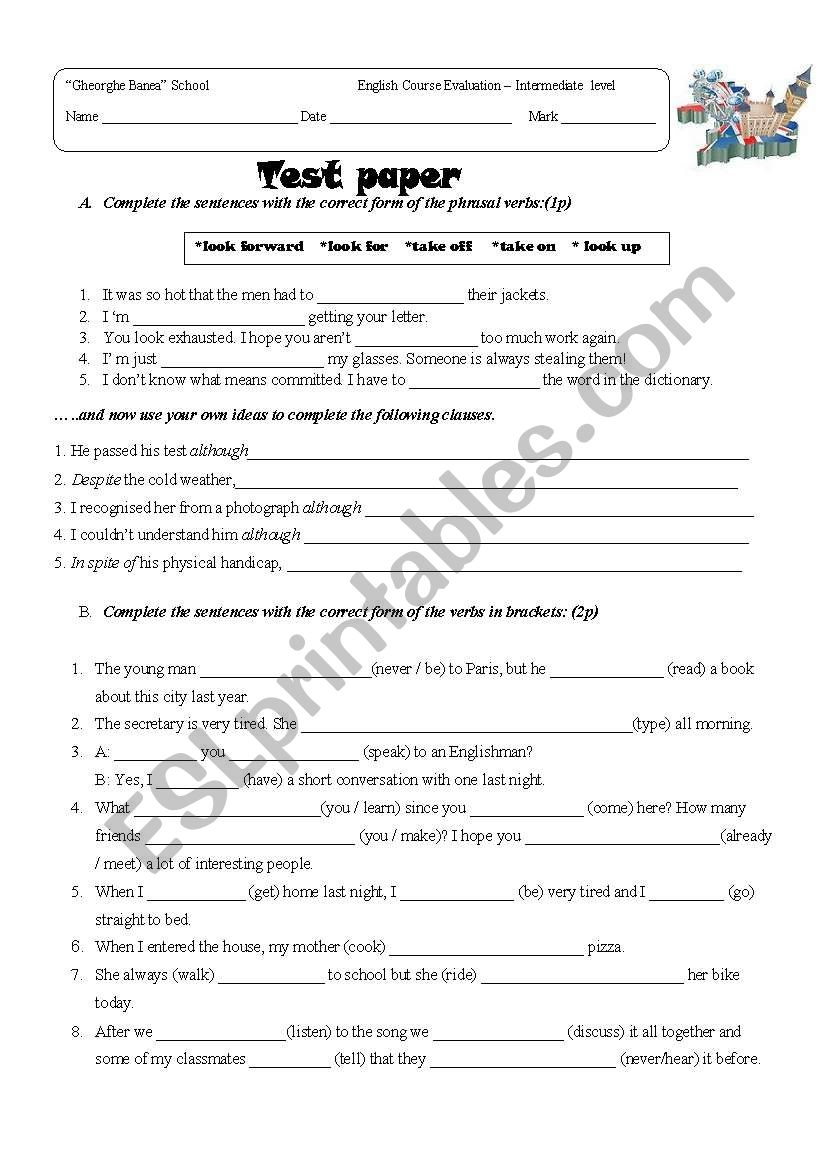 Evaluation Grade 8 ESL Worksheet By Christofor Worksheets Library