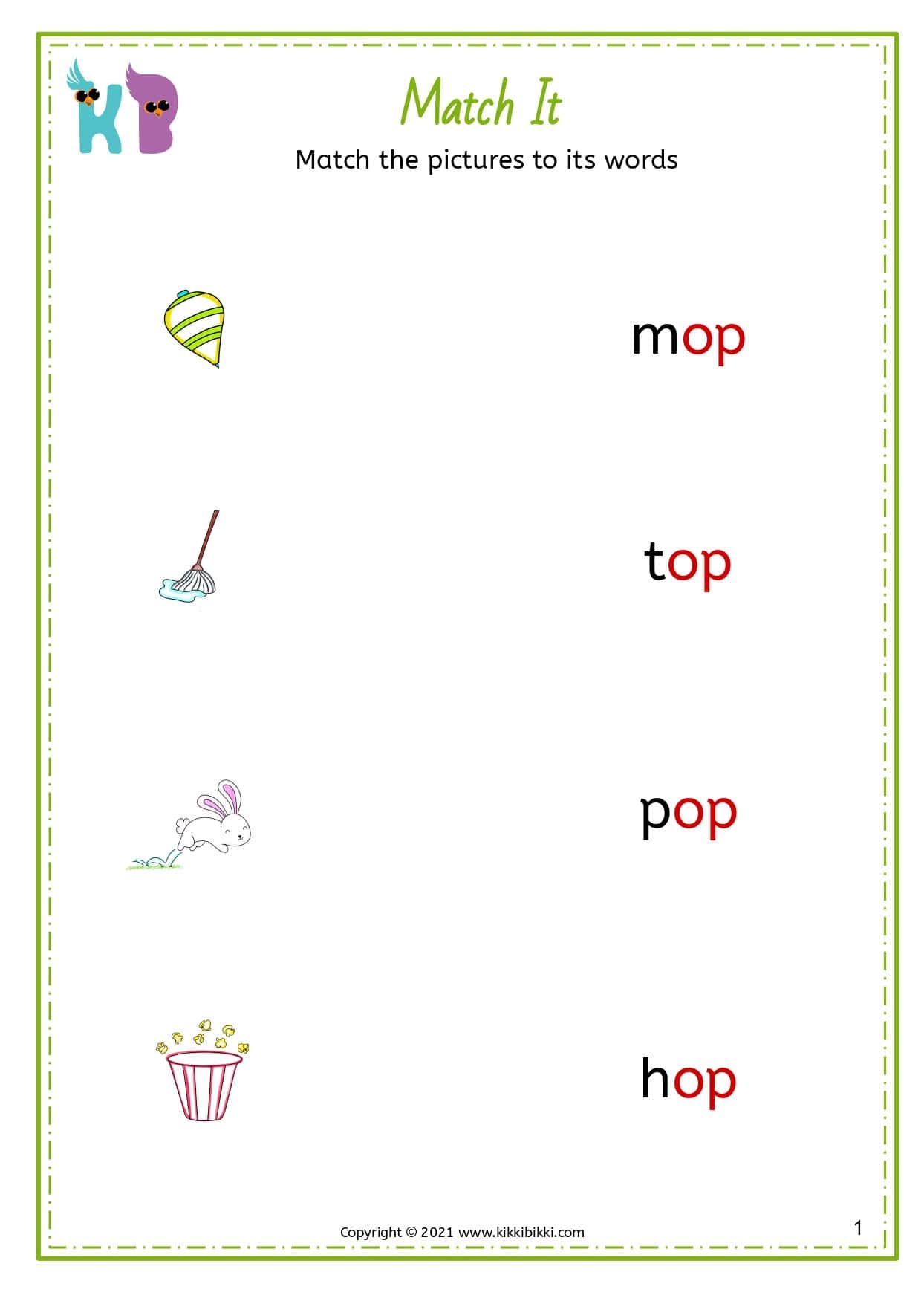 Exploring Phonics CVC OP Word Family Match And Write Exploring Phonics CVC OP Word Family Match And Write
