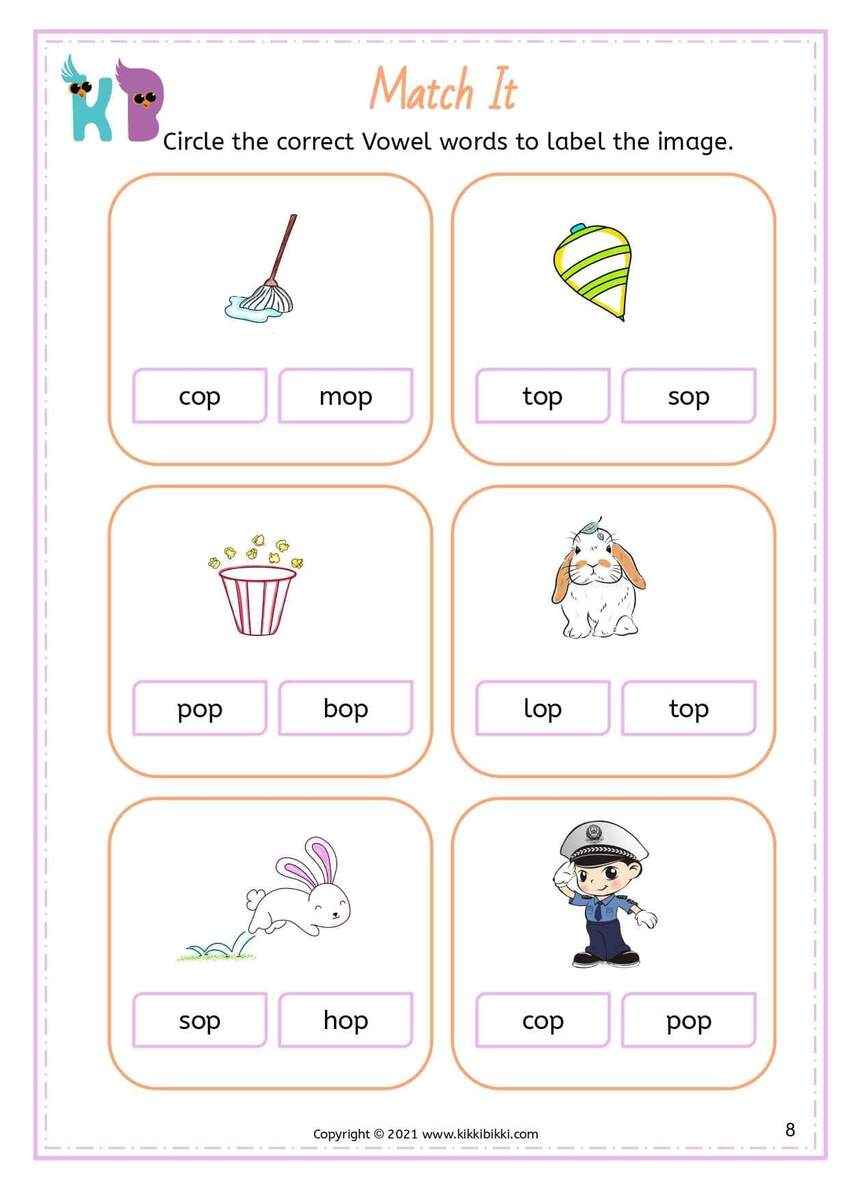 Exploring Phonics CVC OP Word Family Match And Write Exploring Phonics CVC OP Word Family Match And Write