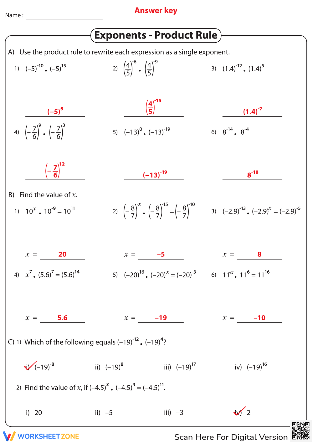 Using Exponents Sheet 2 Answers