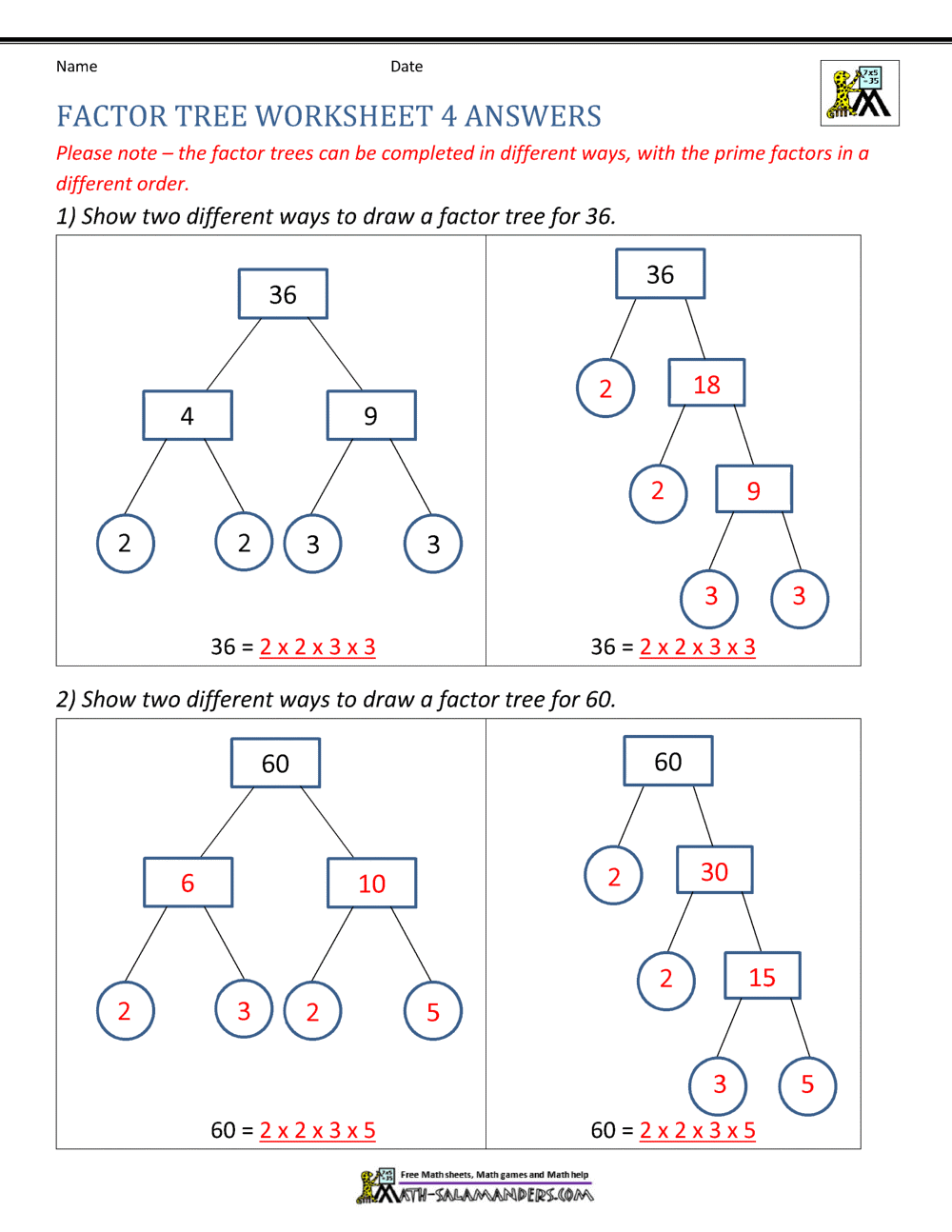 Factor Tree Worksheets Page Worksheets Library