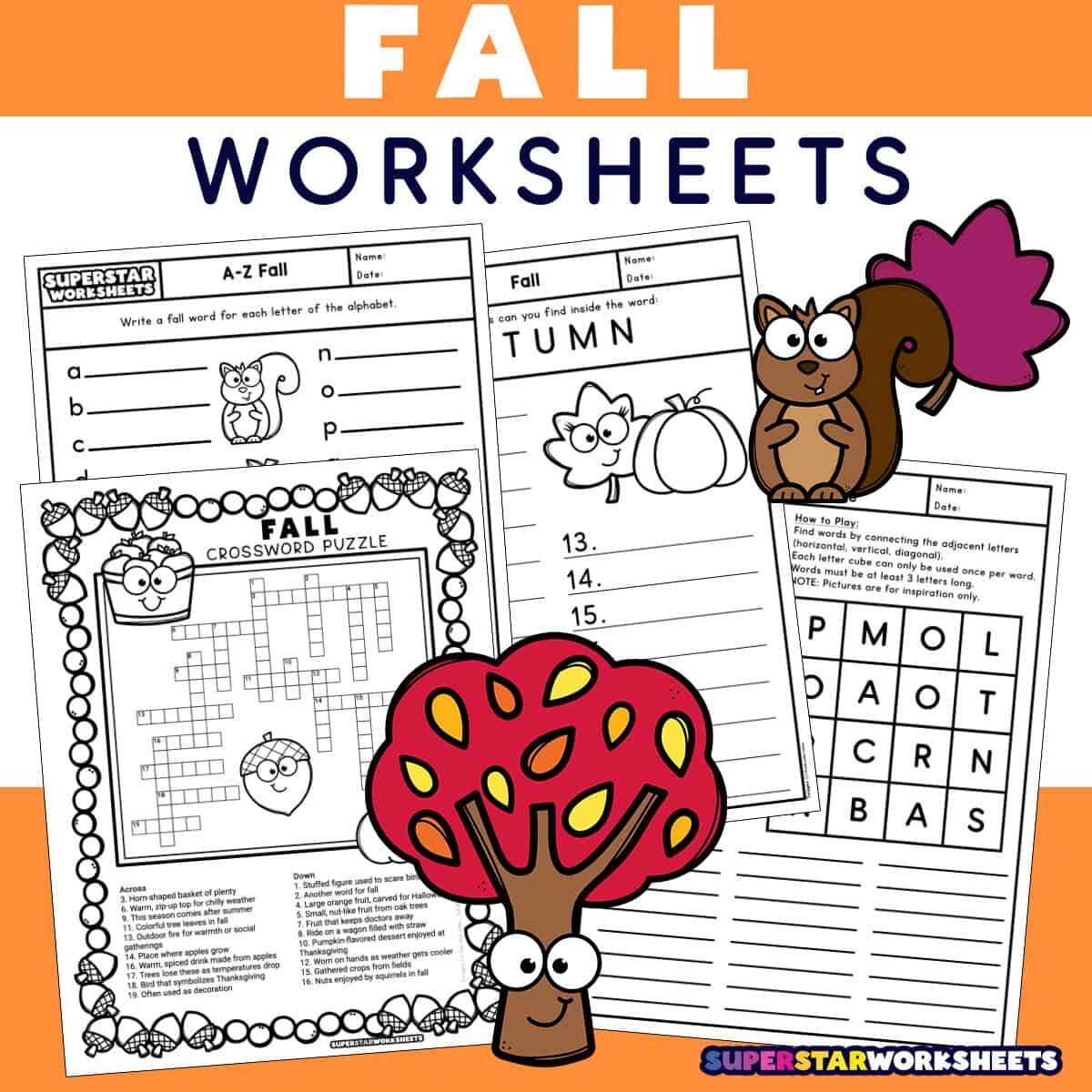 Fall Worksheets Superstar Worksheets Fall NO PREP Worksheets Autumn Activities ELA Writing Vocabulary Literacy Math FUN Classful