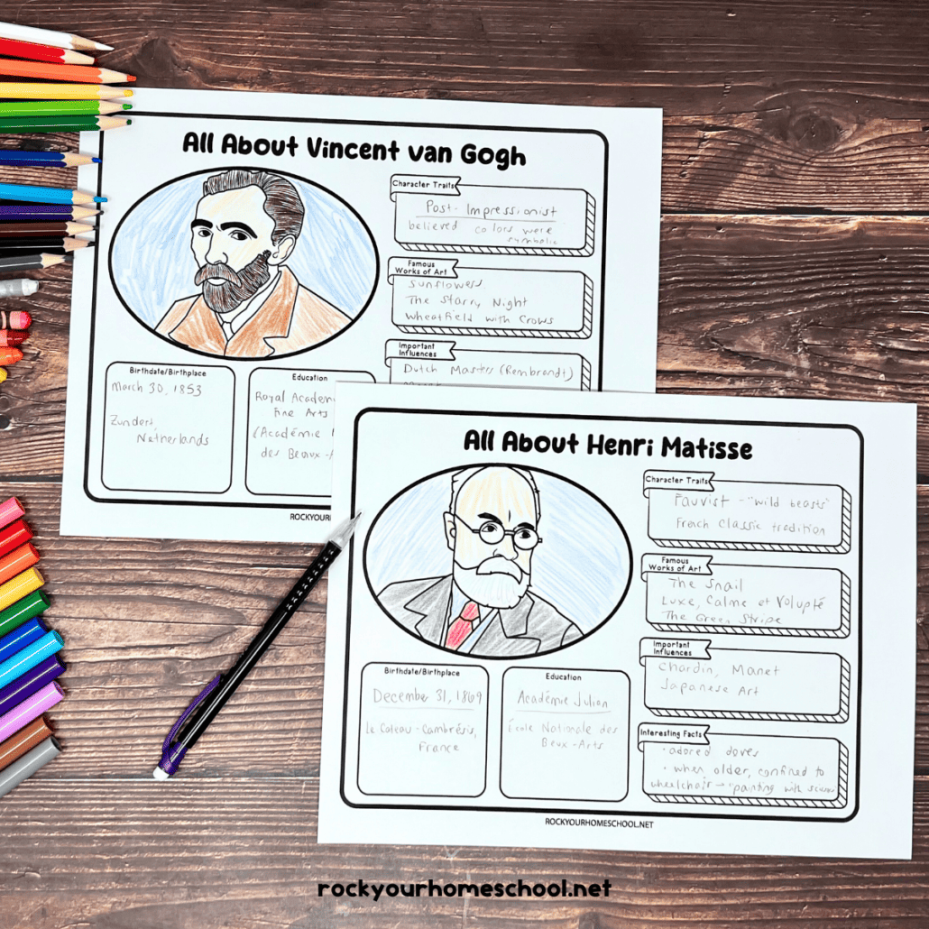 Famous Artists Worksheets For Fantastic Learning Fun Free Set Rock Your Homeschool