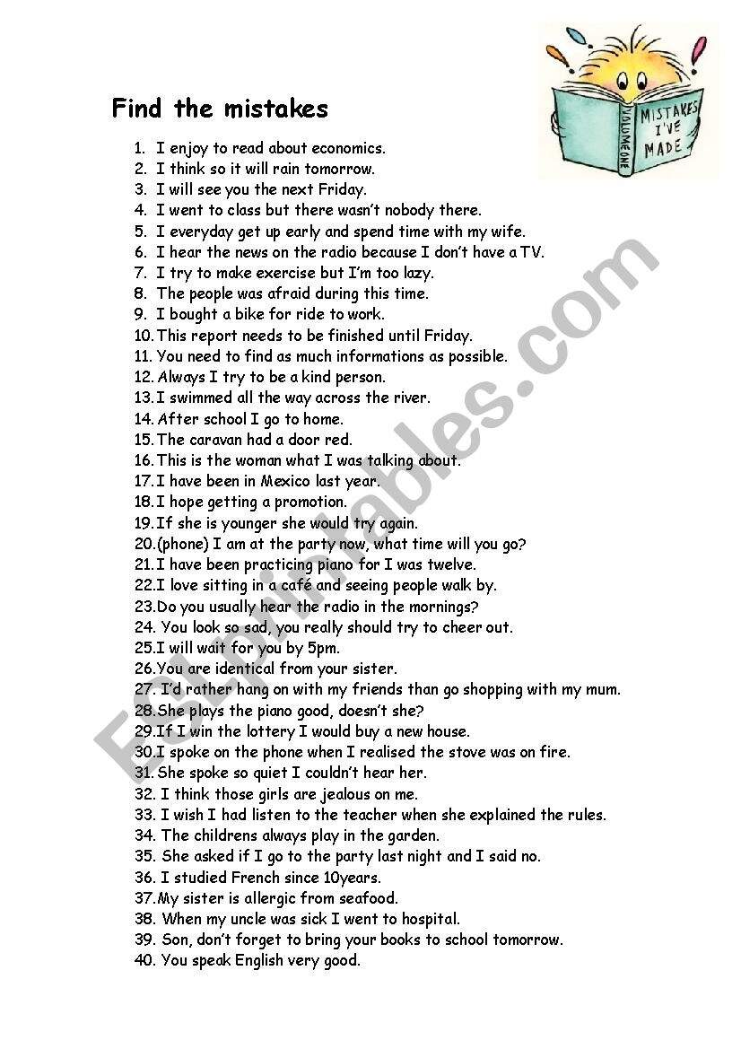 Find The Mistakes 1 ESL Worksheet By Christineallom Worksheets Library