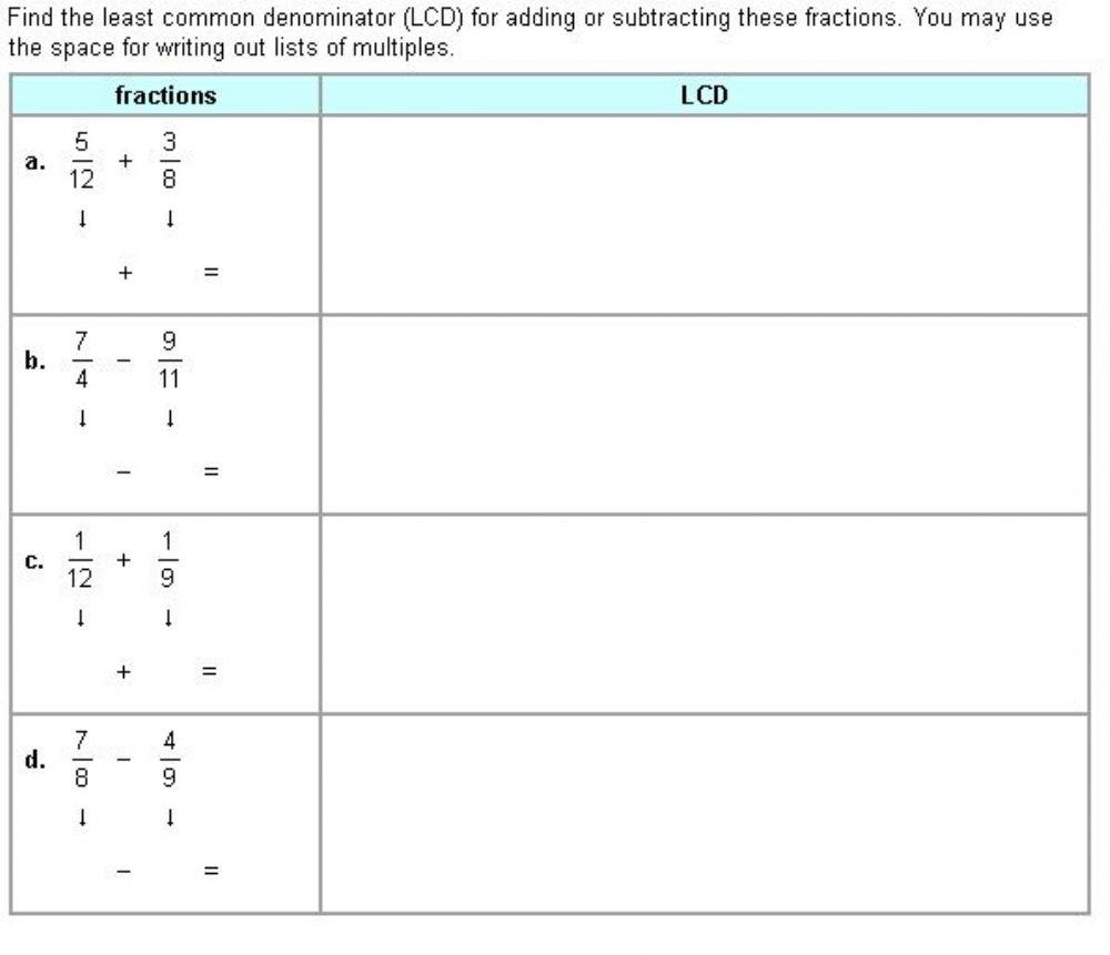 Finding Lowest Common Denominator Fractions With Unlike Worksheets Library Finding Lowest Common Denominator Fractions With Unlike Worksheets Library