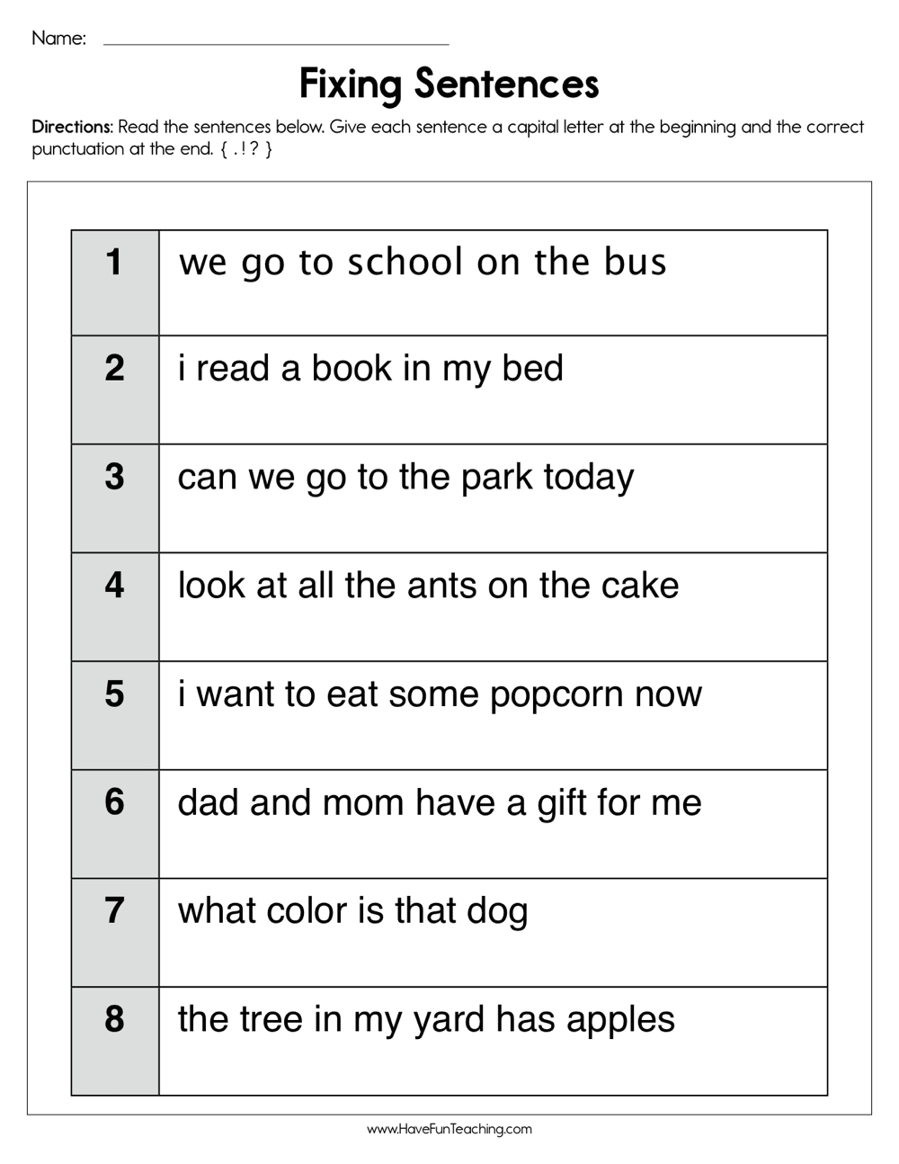 Capital Letters And Punctuation Worksheet Have Fun Teaching