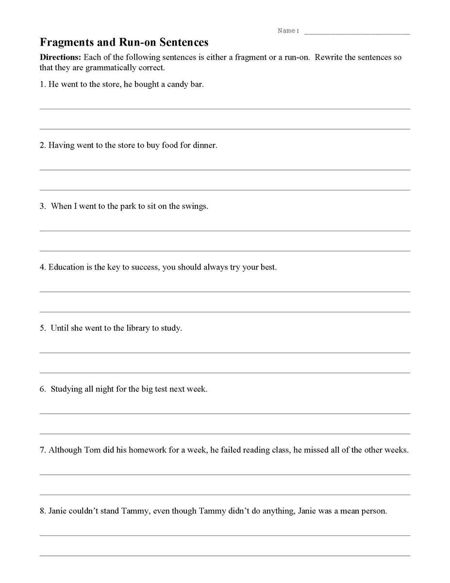 Fragments And Run On Sentences Worksheet Sentence Structure Activity Sentence Fragments Run On Sentences 4 Worksheets Grades 3 4 CCSS Made By Teachers