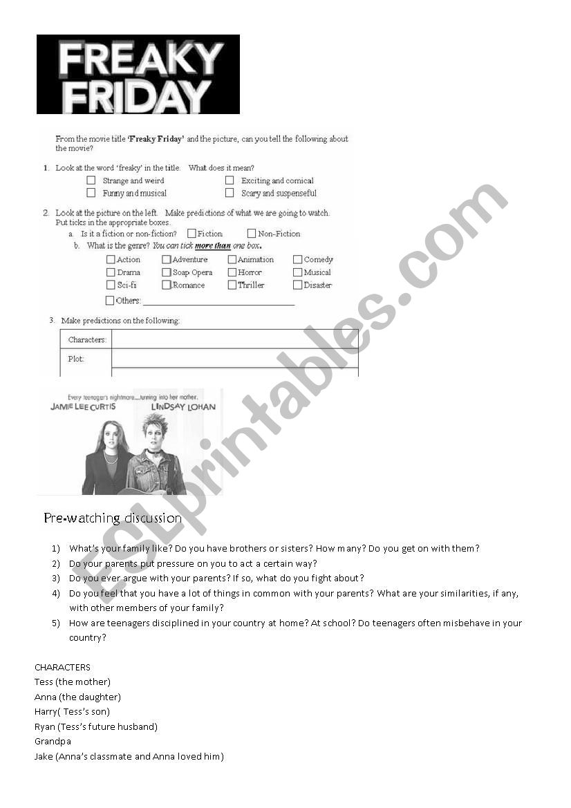Freaky Friday ESL Worksheet By Agus88
