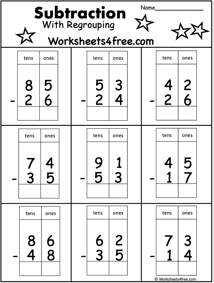 Free 2 Digit Subtraction With Regrouping Worksheets4Free 2 Digit Subtraction With Regrouping Number Math Worksheets For Grade 1 2 3 Made By Teachers