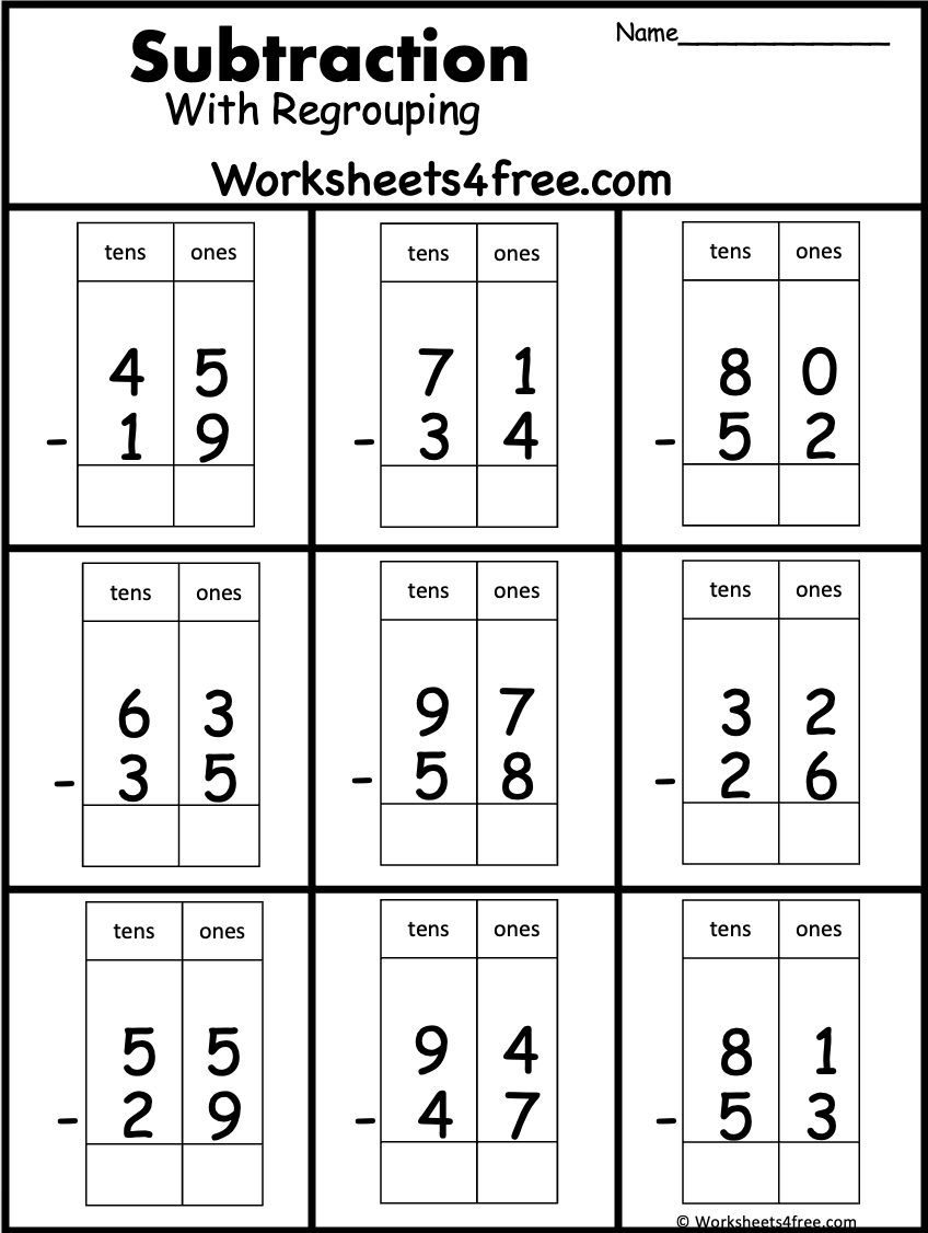 Free 2 Digit Subtraction Worksheet Regrouping Worksheets4Free 2 Digit Addition And Subtraction Worksheets