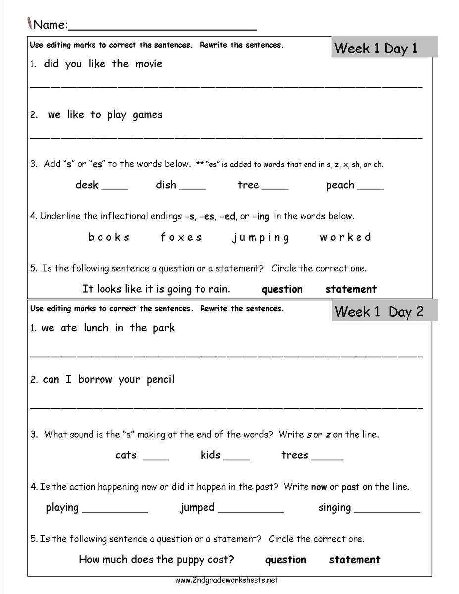 Free 2nd Grade Daily Language Worksheets