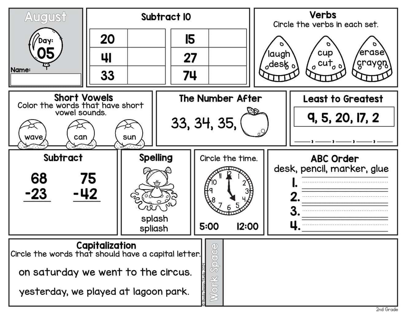 Free August Morning Bell Work Worksheets For 2nd Grade Free August Morning Bell Work Worksheets For 2nd Grade