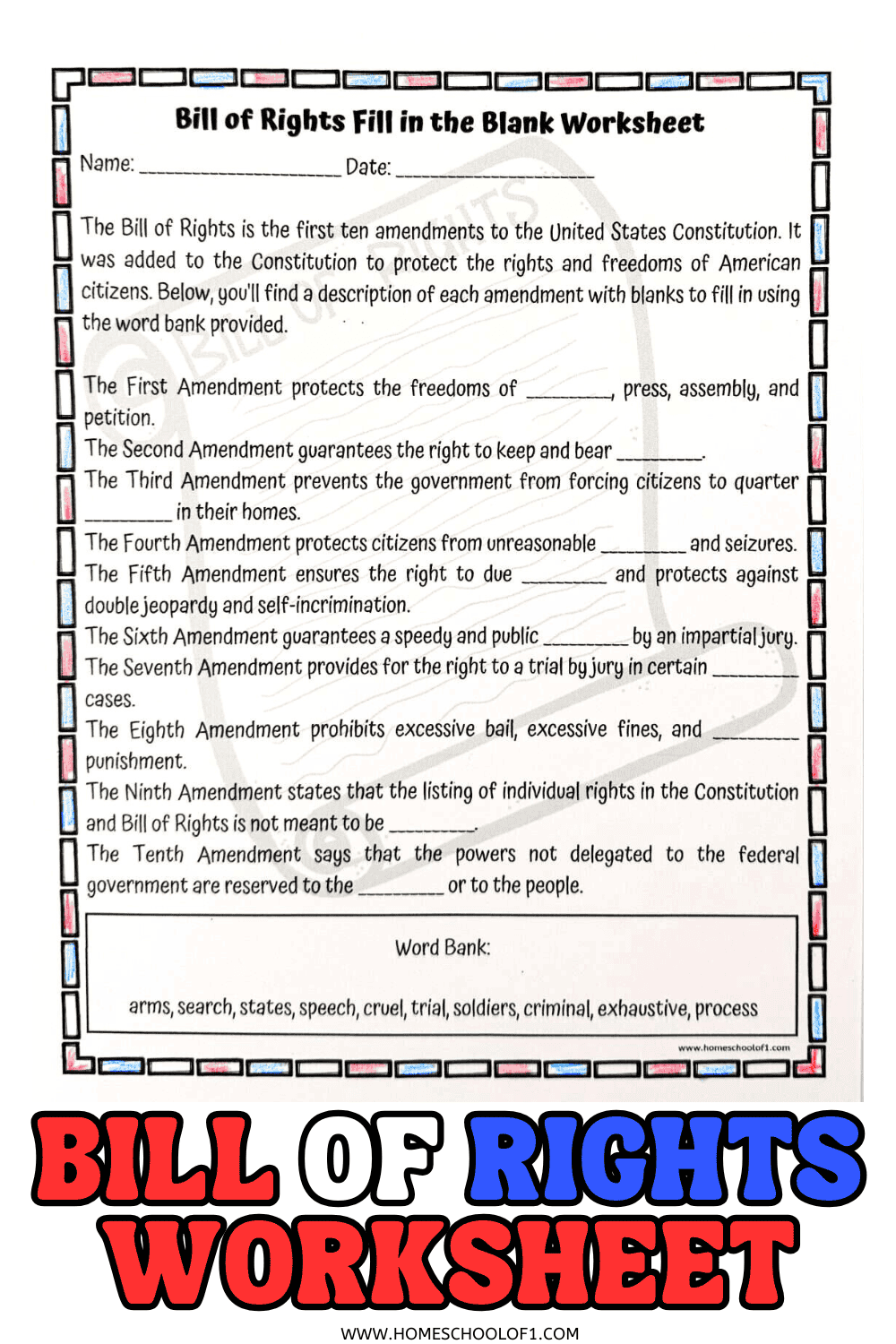 Bill Of Rights Worksheet WordMint