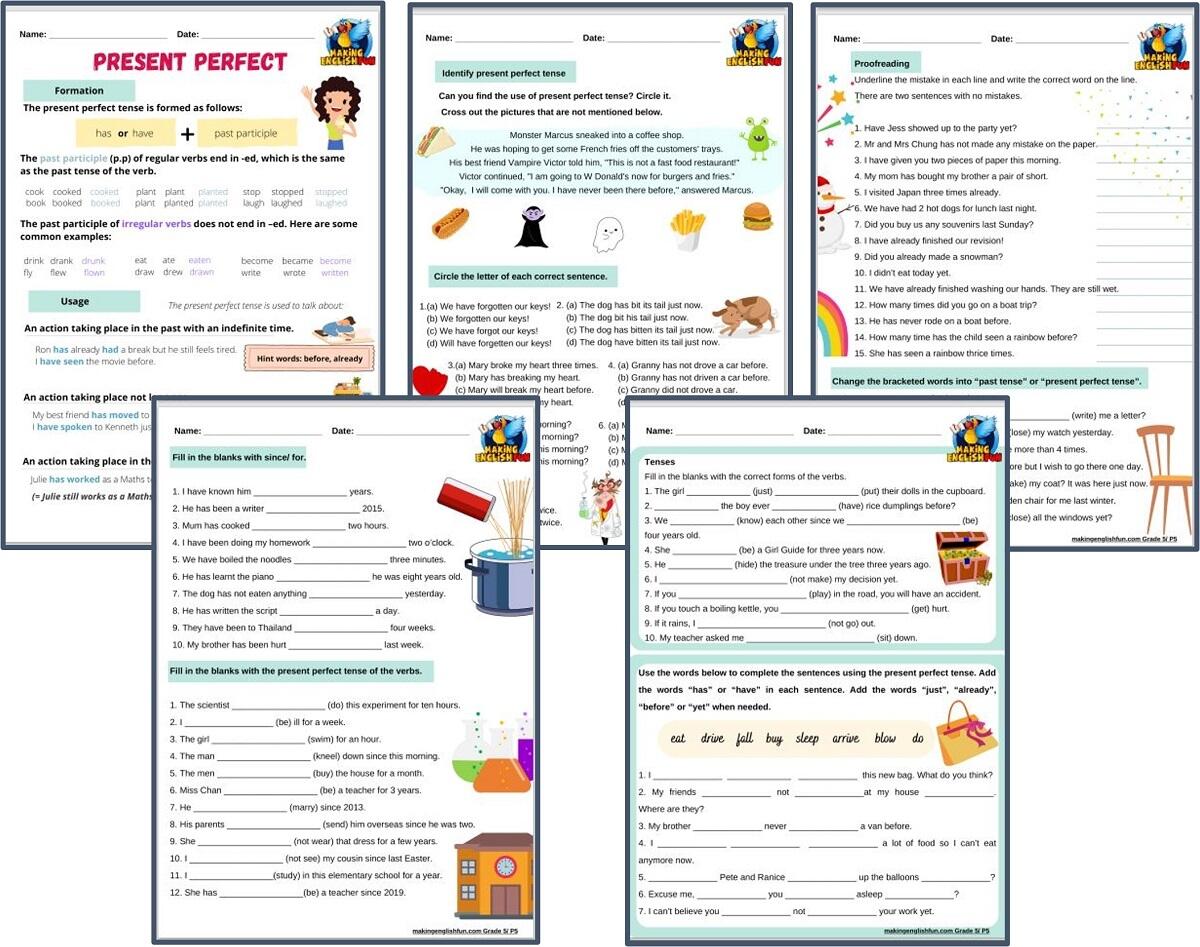 Free Perfect Present Tense Worksheets Grade 5Making English Fun Past Perfect Tense Worksheets And Exercises With Answers Englishan