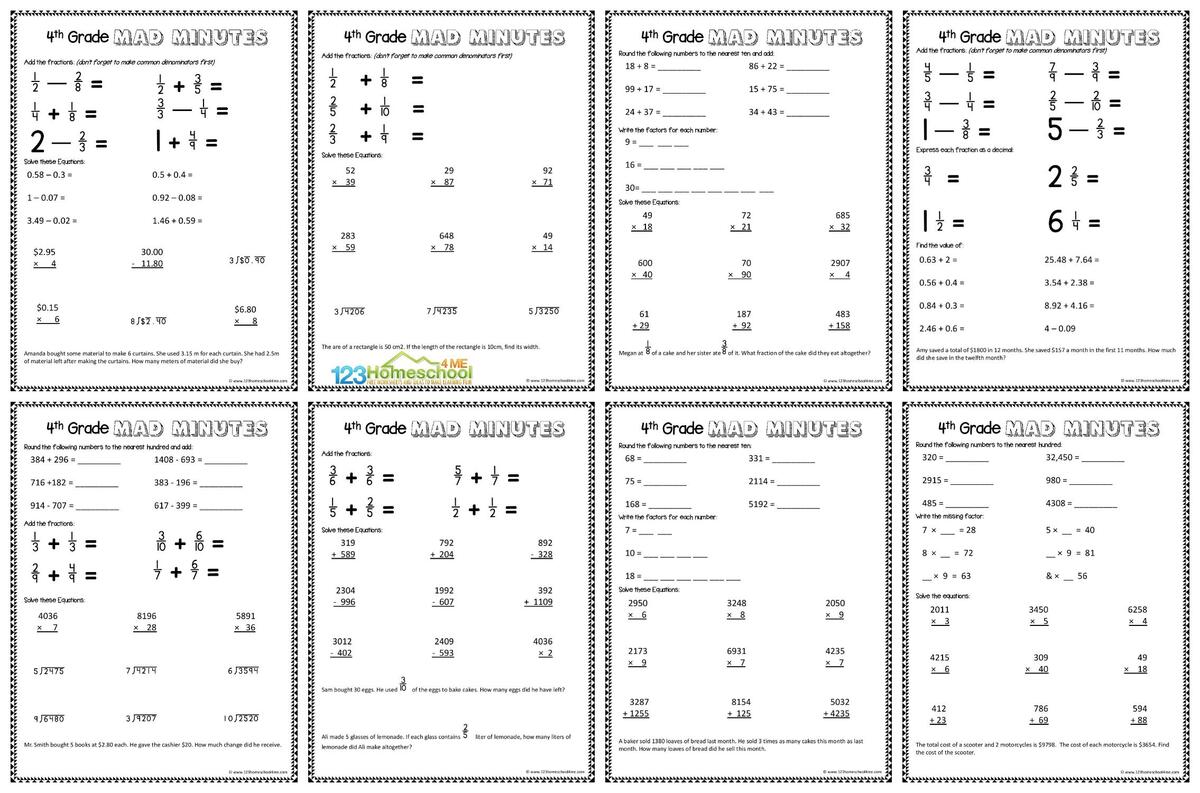 4th Grade Math Worksheets PDF Printable Math Worksheets Cazoom Math
