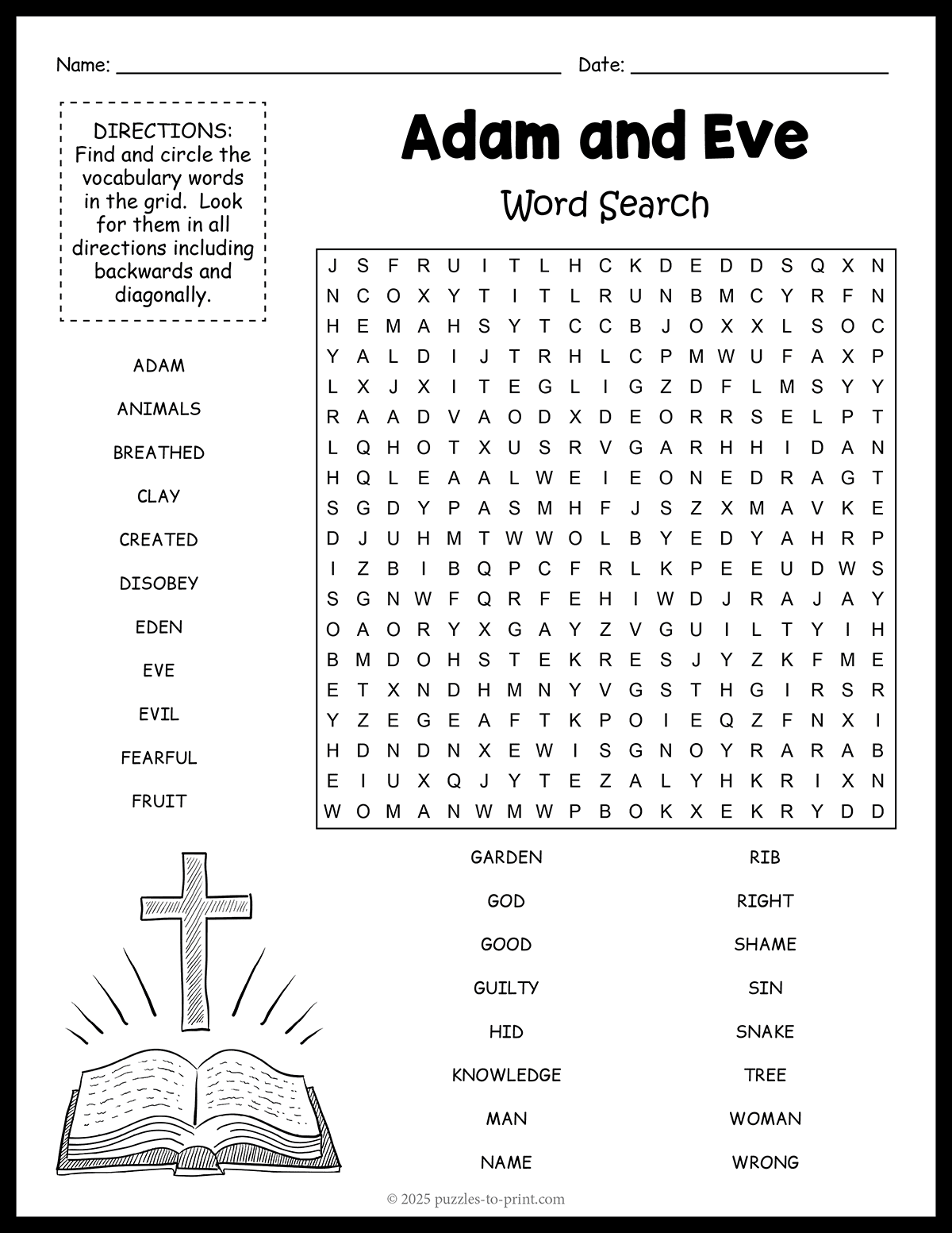 Free Printable Adam And Eve Word Search