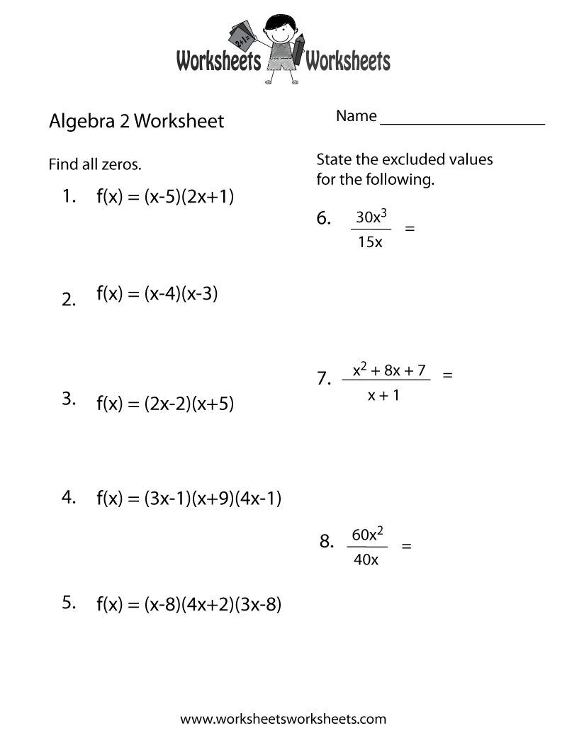 Free Printable Algebra 2 Practice Worksheet Free Printable Algebra 2 Practice Worksheet