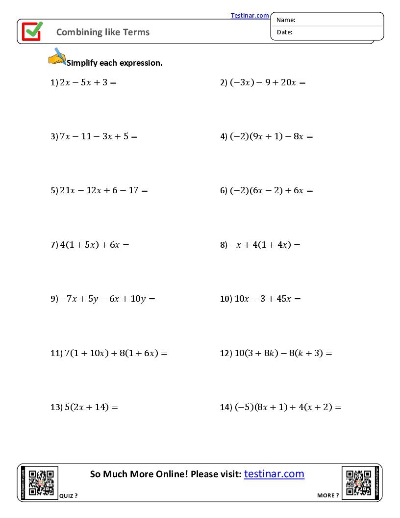 FREE Printable Combining Like Terms Worksheets Free Custom Combining Like Terms Worksheet Templates Canva