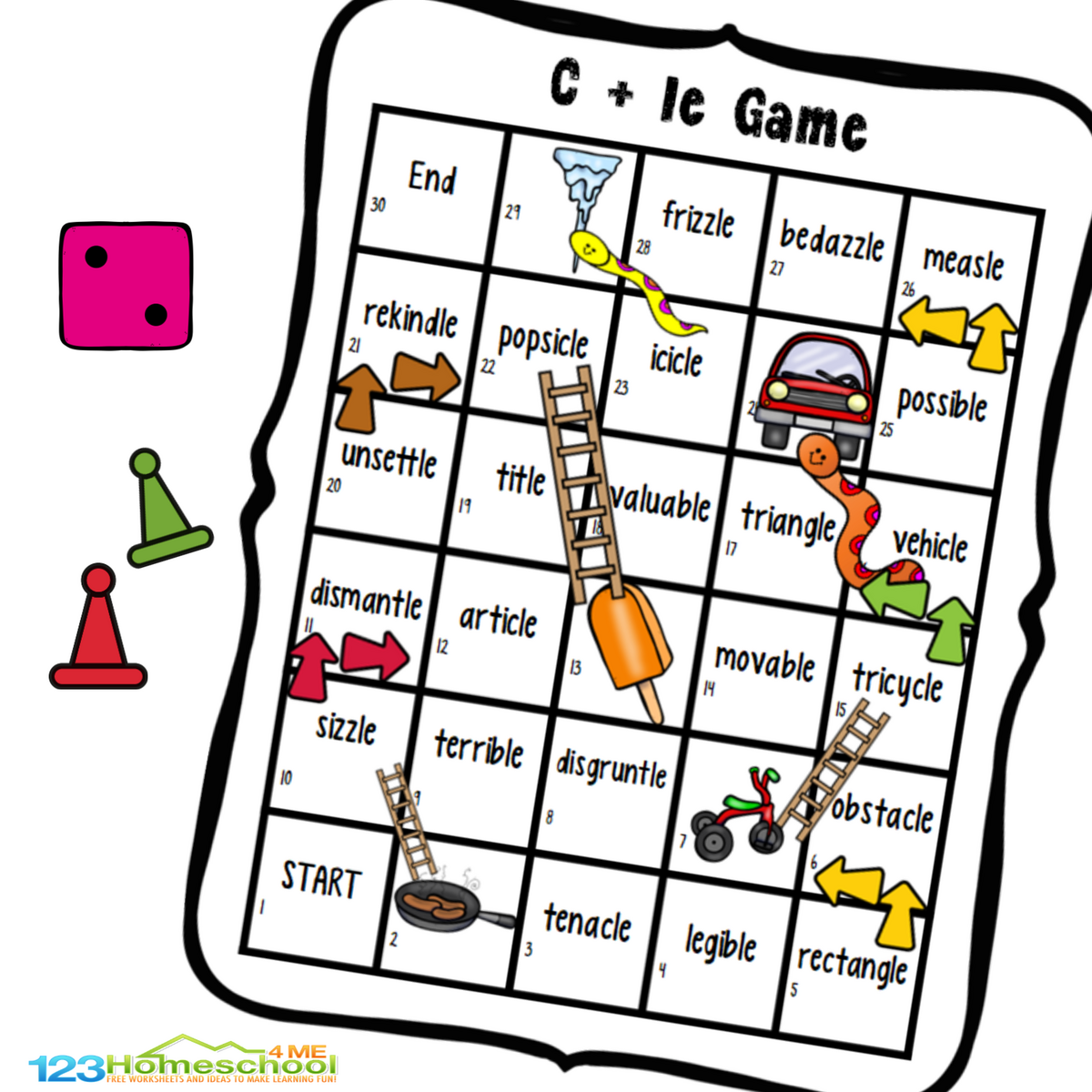 FREE Printable Consonant Le Syllable Words Chutes And Ladder Game FREE Printable Consonant Le Syllable Words Chutes And Ladder Game