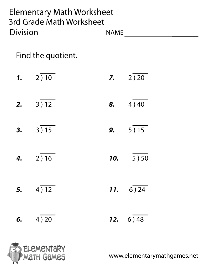 Free Printable Division Worksheet For Third Grade Free Printable Division Worksheet For Third Grade