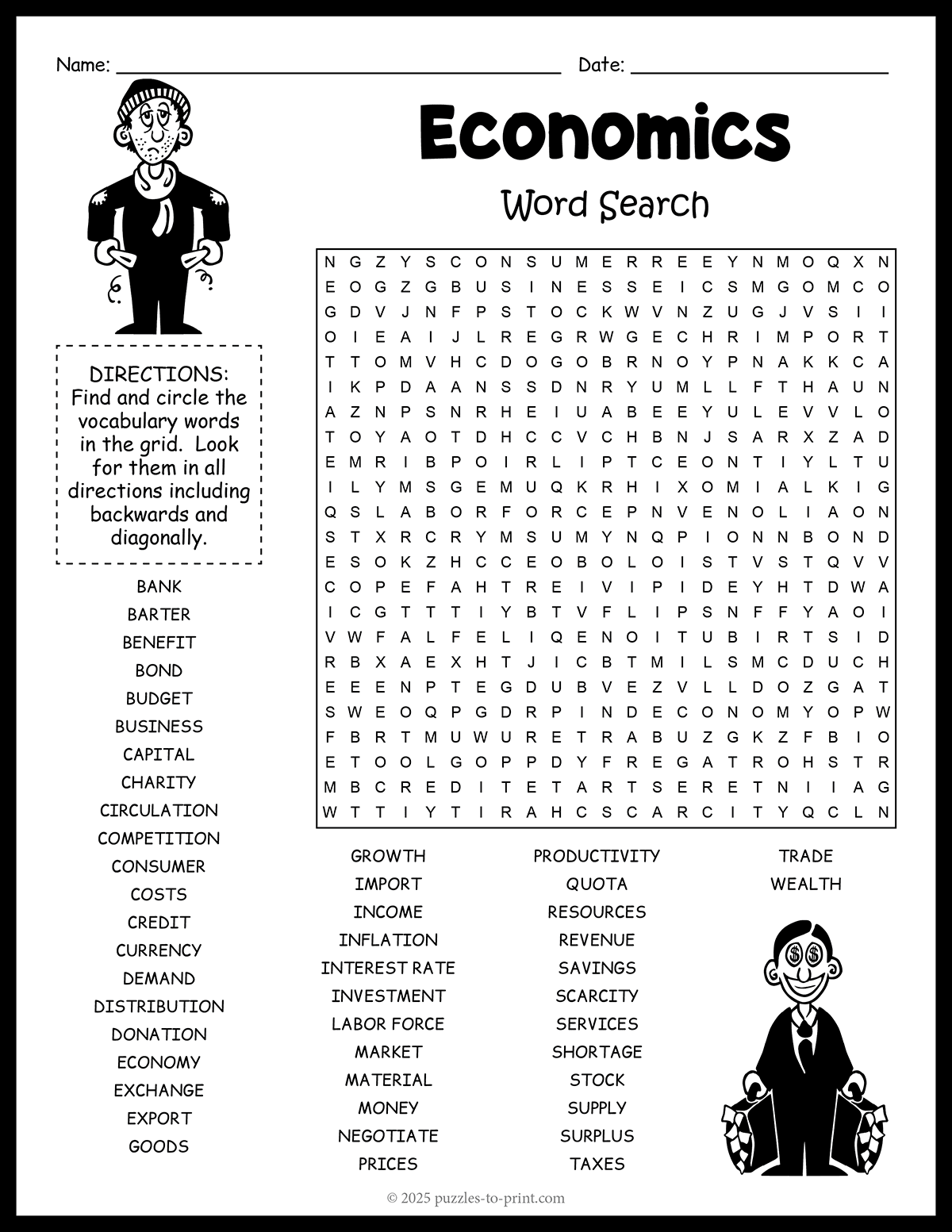 Free Printable Economics Word Search