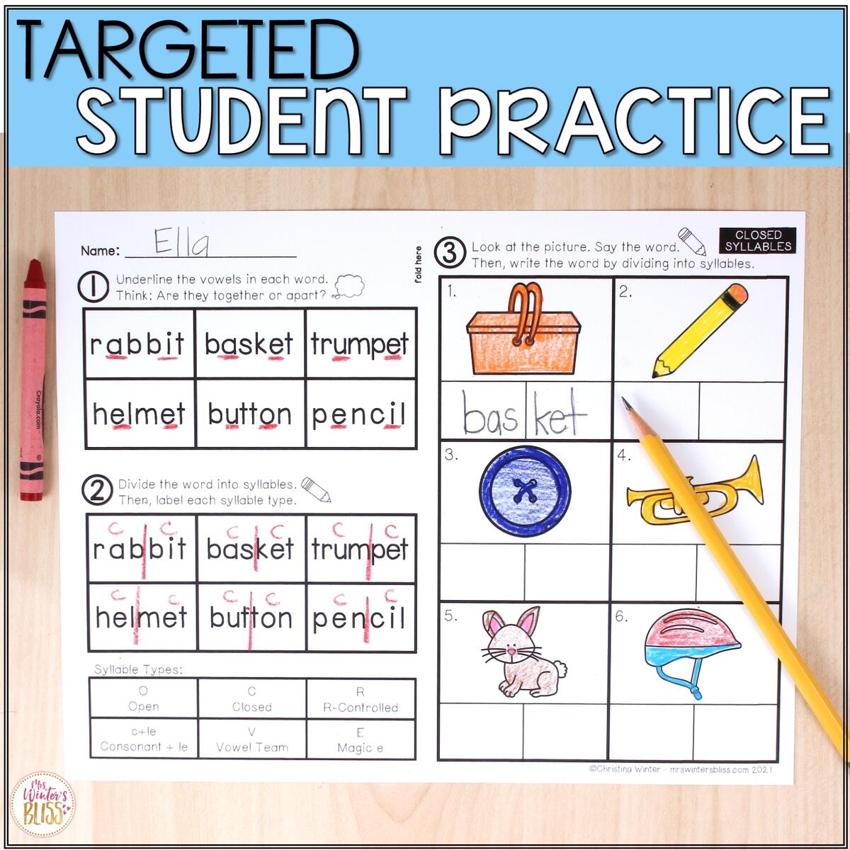 FREE Syllable Types And Syllable Division Digital Printable Activities Lead In Literacy Resources For Kindergarten 1st 2nd Grade FREE Printable Consonant Le Syllable Words Chutes And Ladder Game