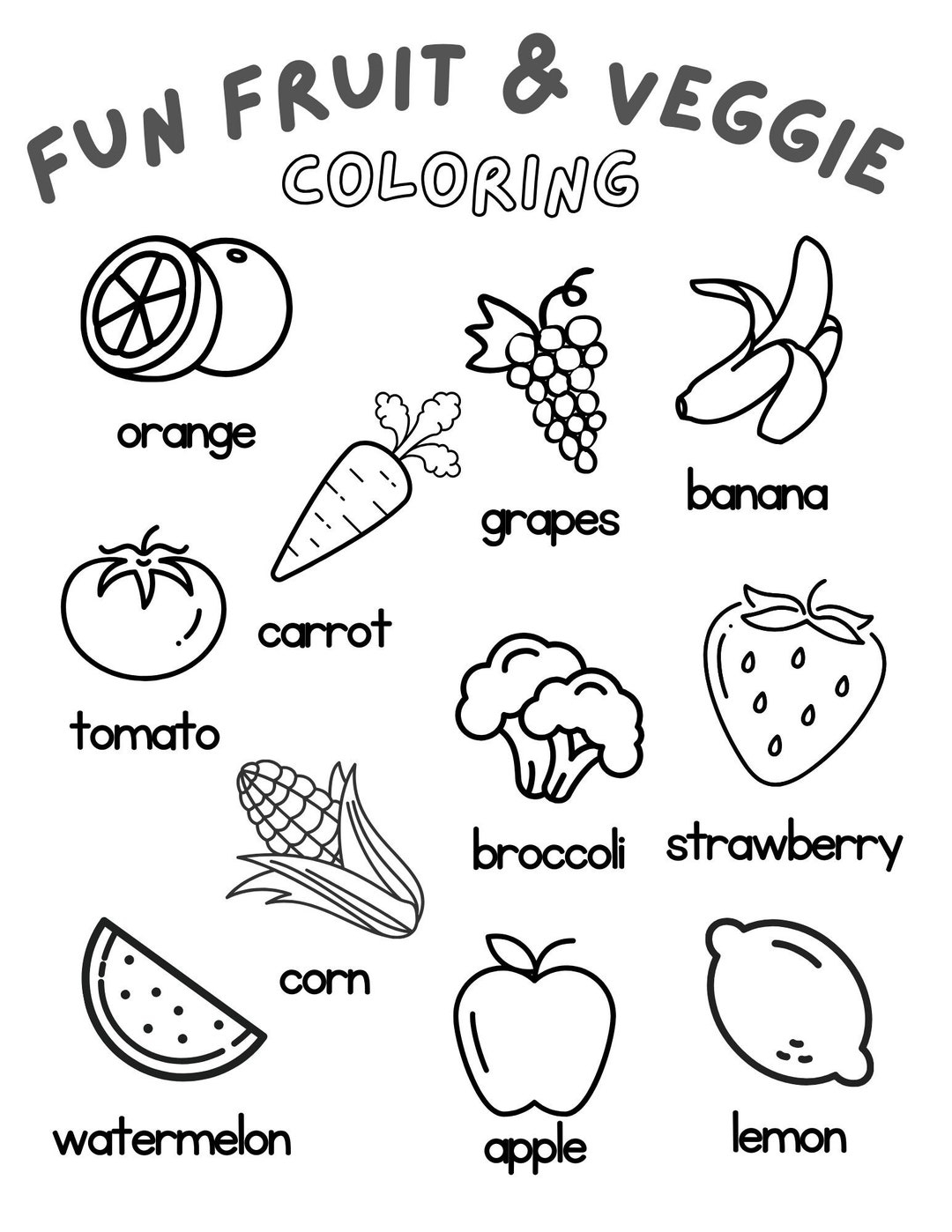 Fruit And Veggie Coloring Sheet Etsy 10 Fruit And Vegetables Ideas Kindergarten Worksheets Worksheets For Kids Preschool Worksheets