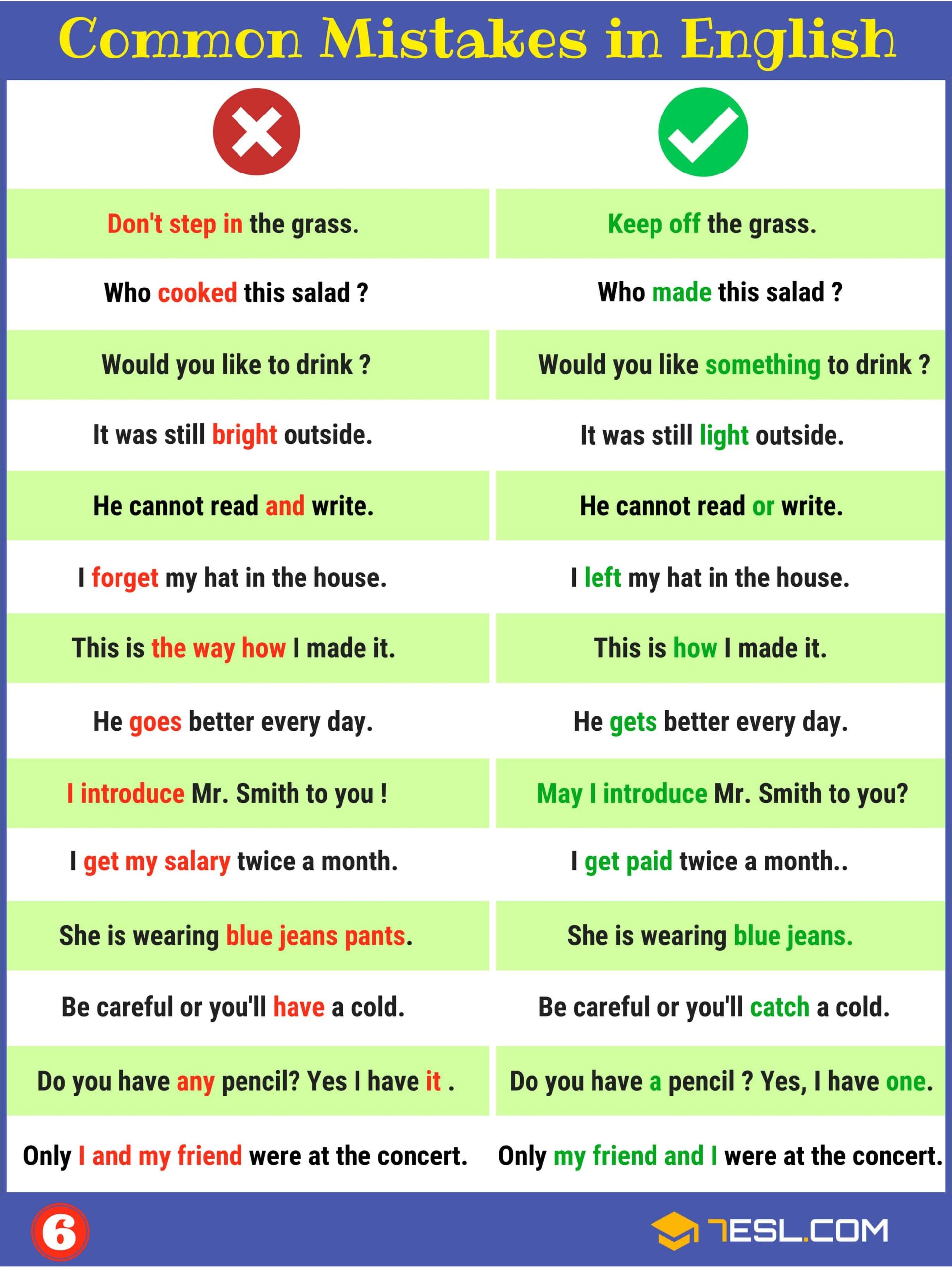 Grammar Mistakes 7ESL Common Mistakes In English Worksheet Worksheets Library