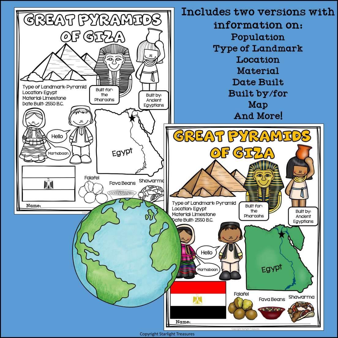 Great Pyramids Of Giza Fact Sheet For Early Readers World Landmarks Made By Teachers