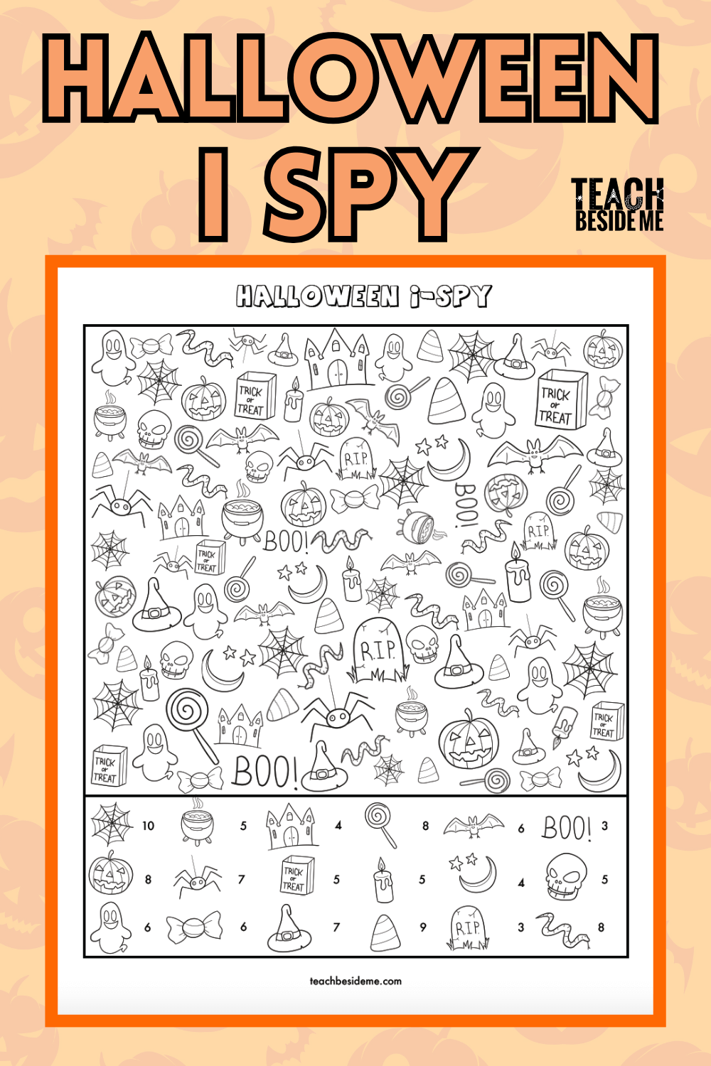 Halloween I Spy Coloring Printable Teach Beside Me